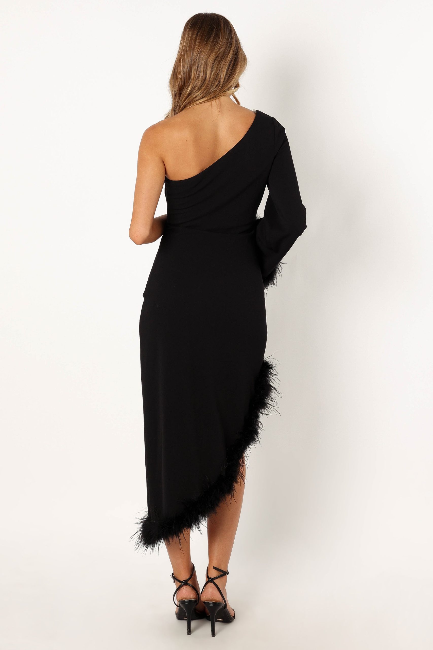Dame One Shoulder Feather Midi Dress - Black - Image 7