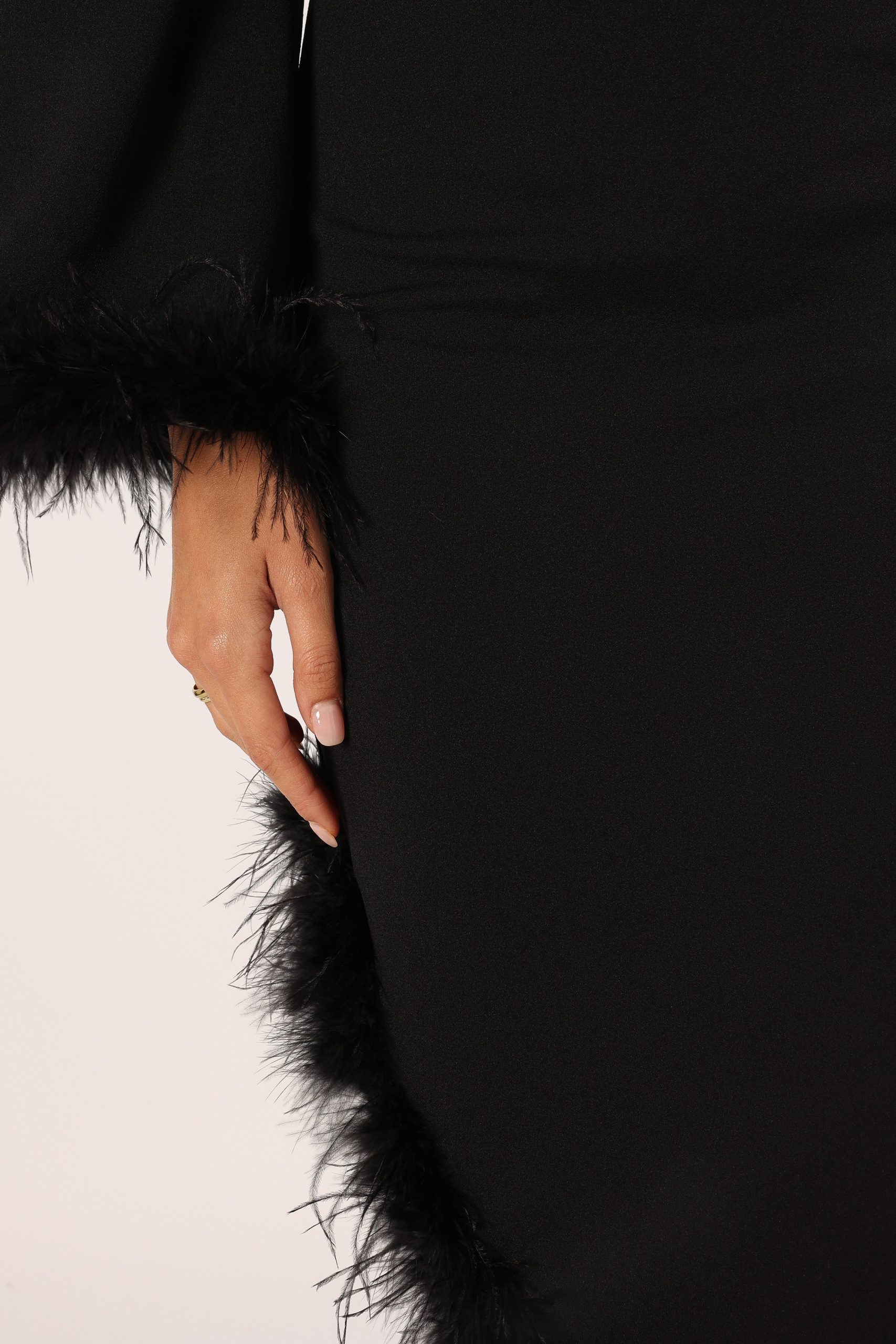 Dame One Shoulder Feather Midi Dress - Black - Image 8