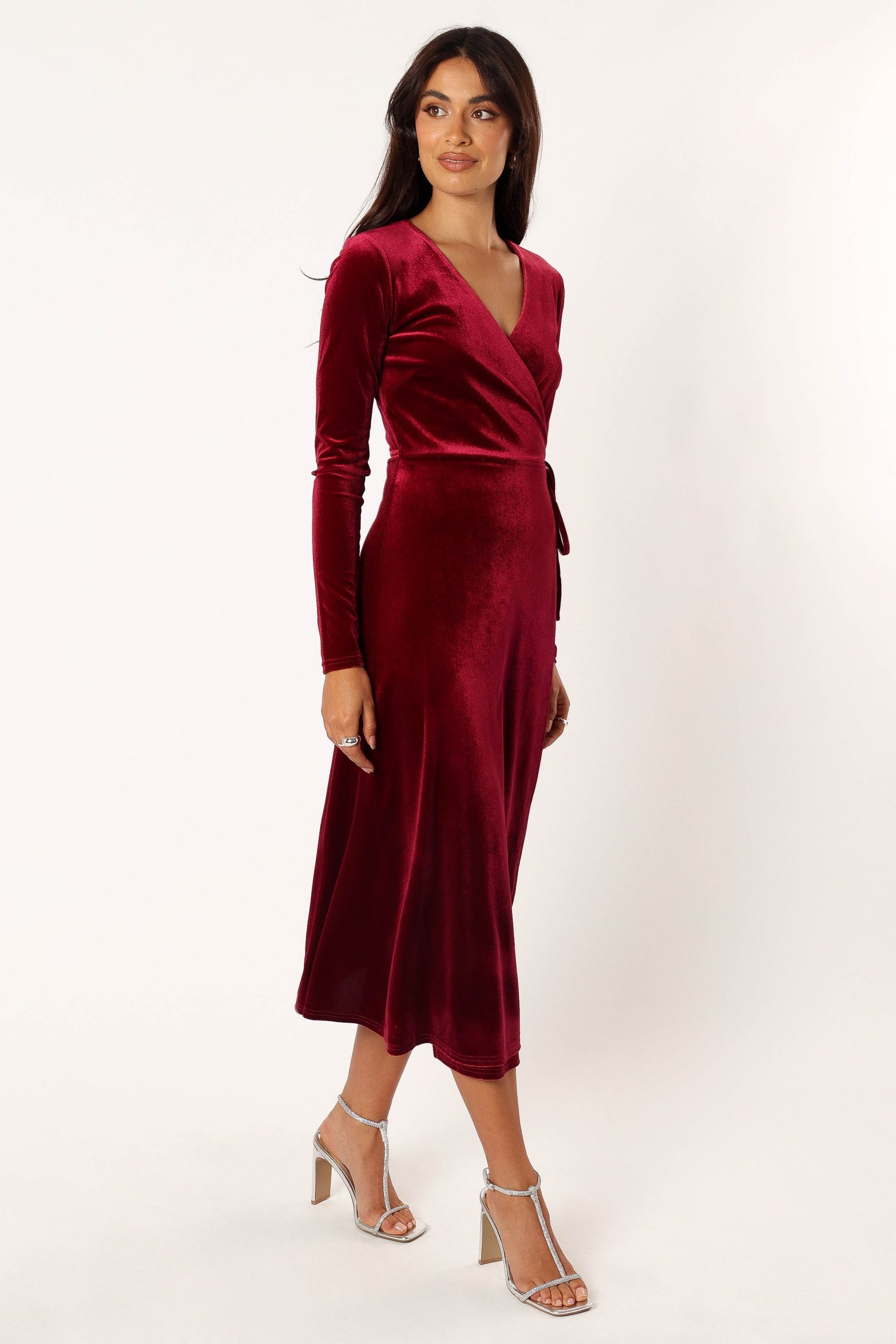 Darby Long Sleeve Midi Dress - Burgundy - Image 4