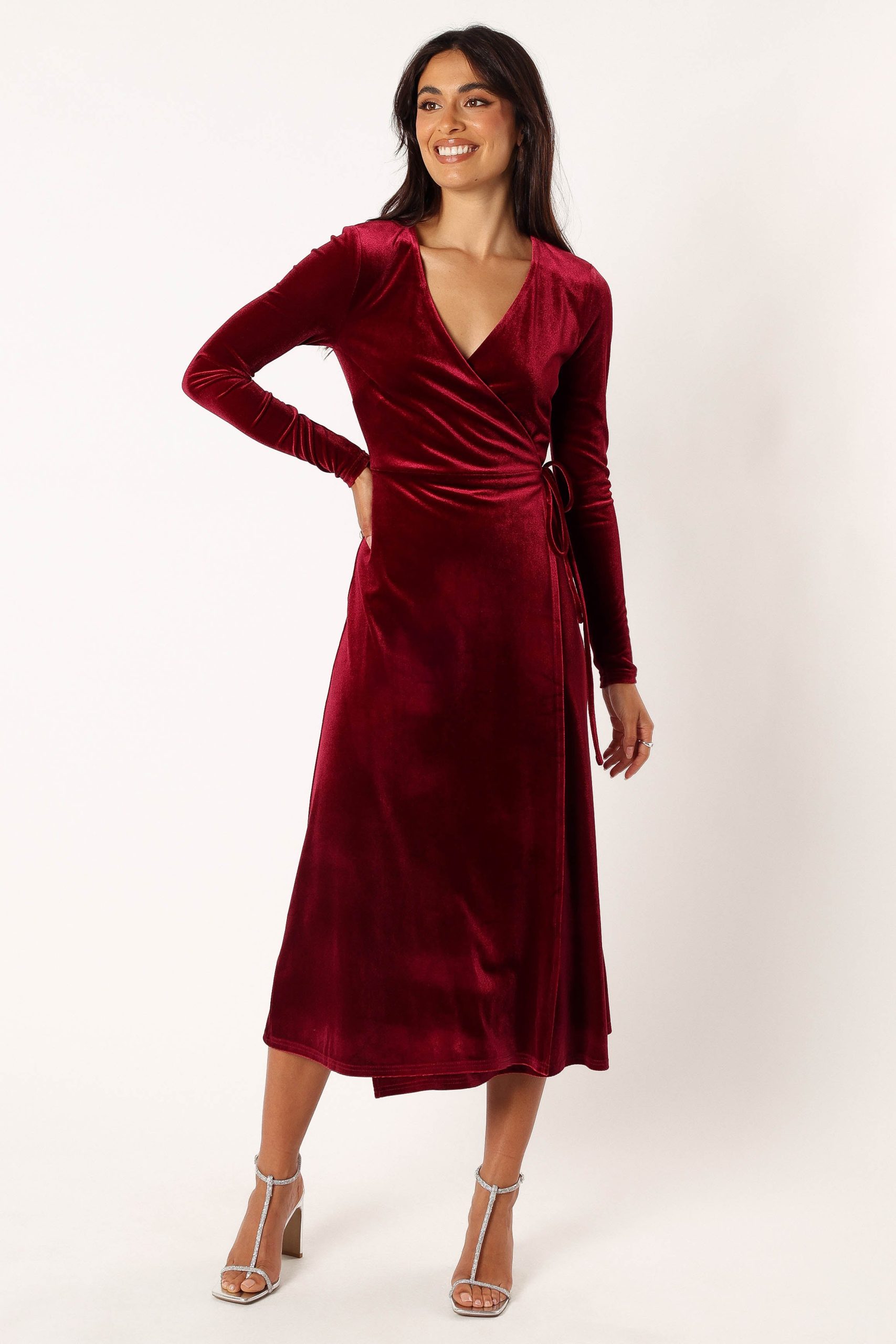 Darby Long Sleeve Midi Dress - Burgundy - Image 6