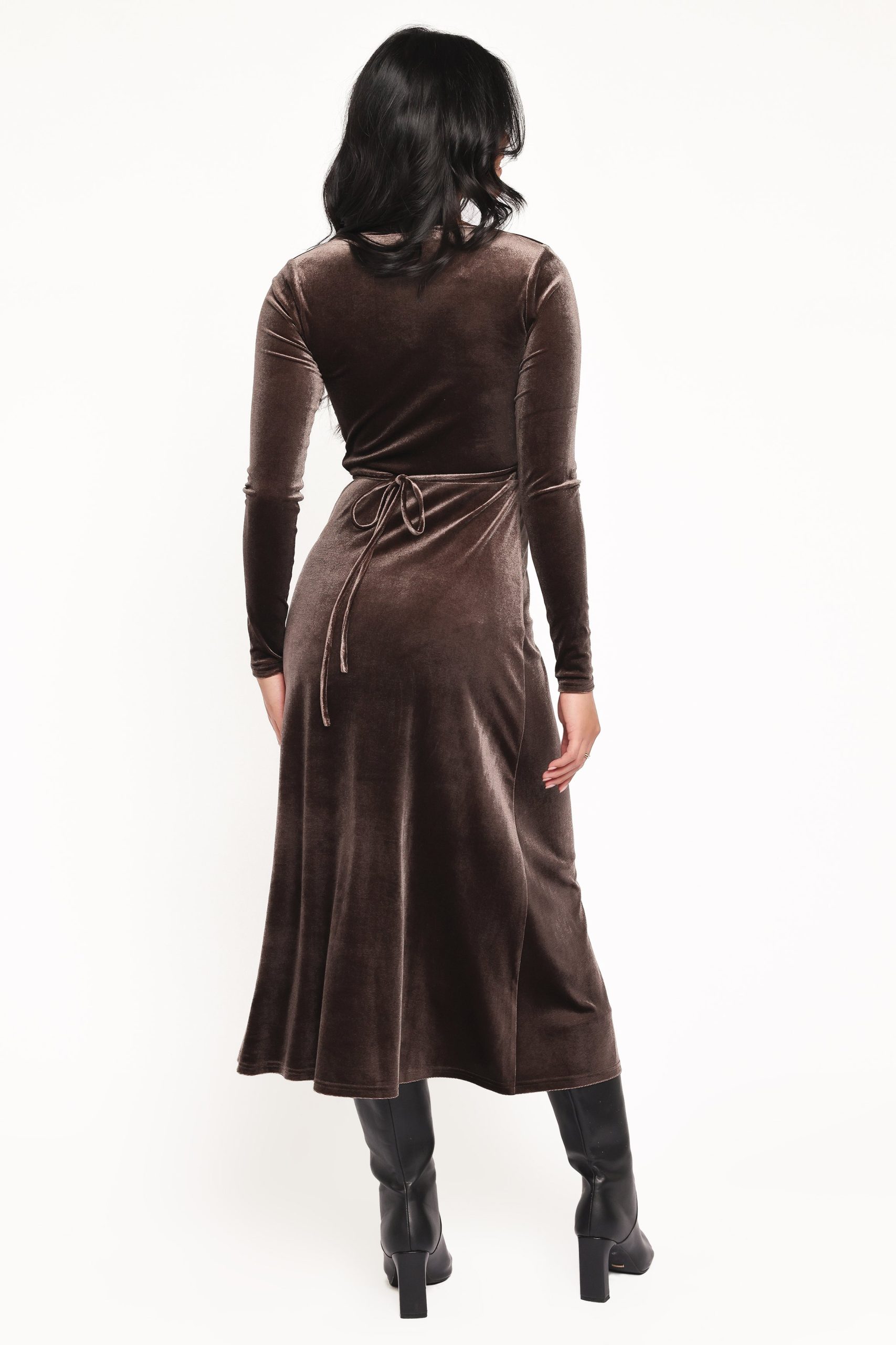 Darby Long Sleeve Midi Dress - Dark Brown - Image 3