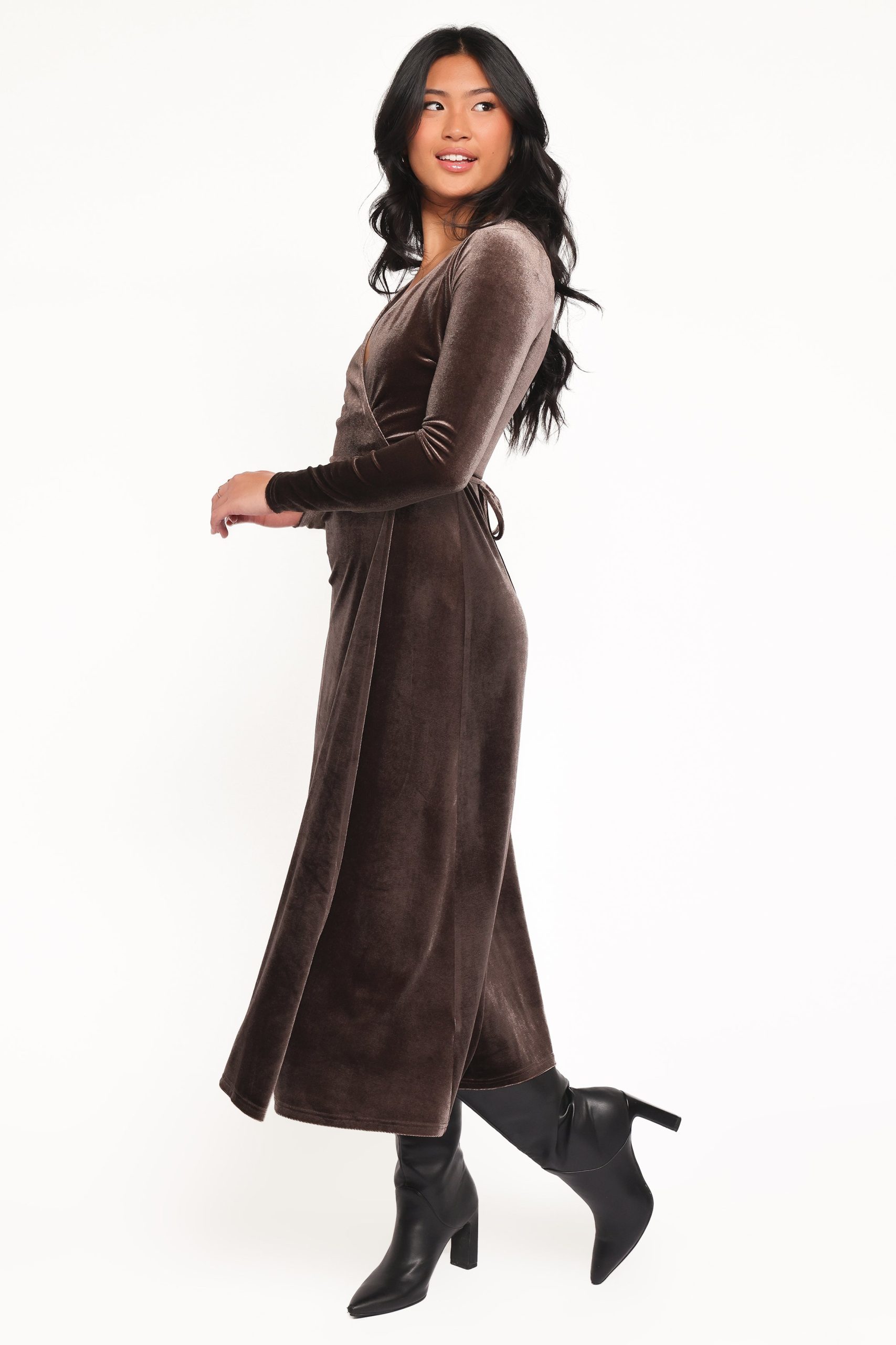 Darby Long Sleeve Midi Dress - Dark Brown - Image 2