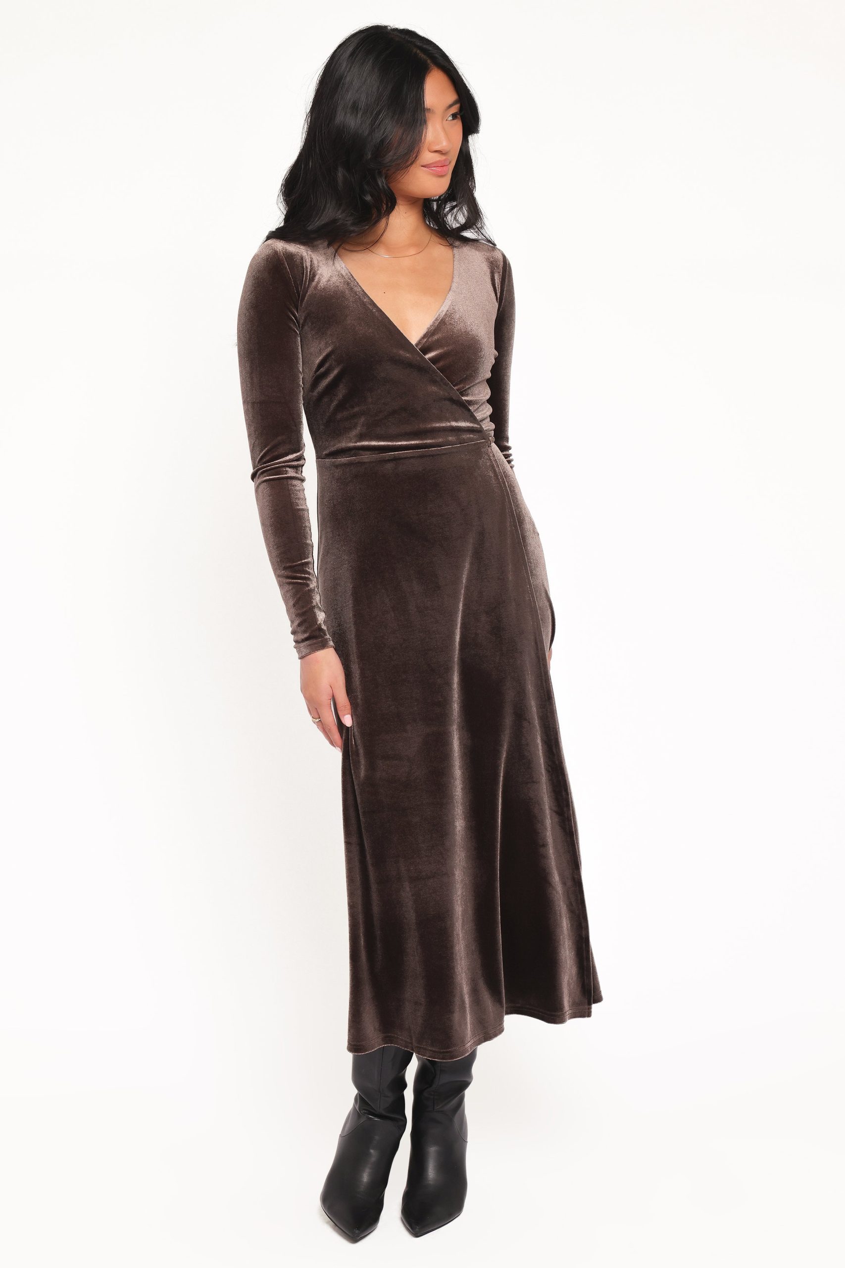 Darby Long Sleeve Midi Dress - Dark Brown - Image 5
