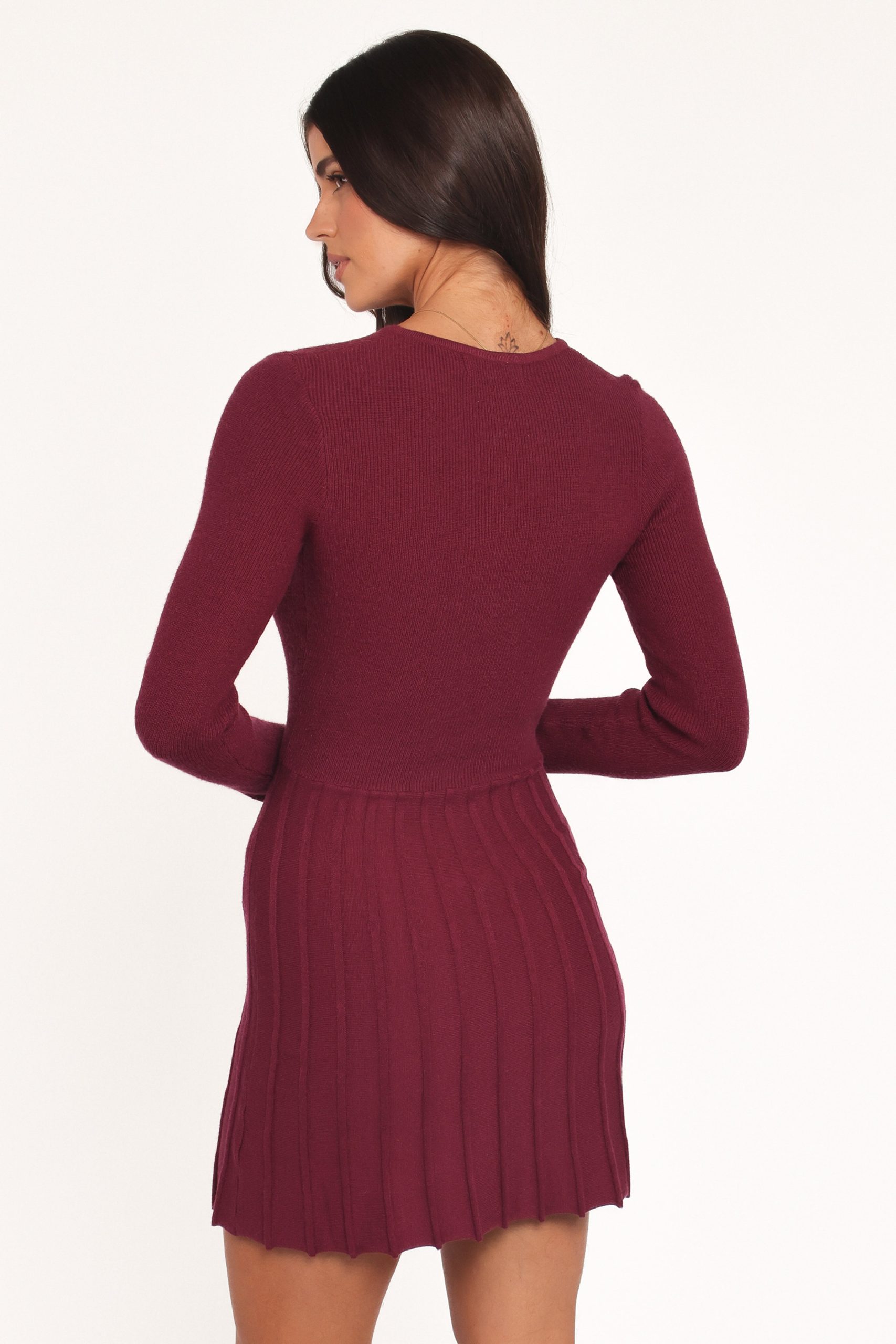 Darlina Long Sleeve Mini Dress - Burgundy - Image 4