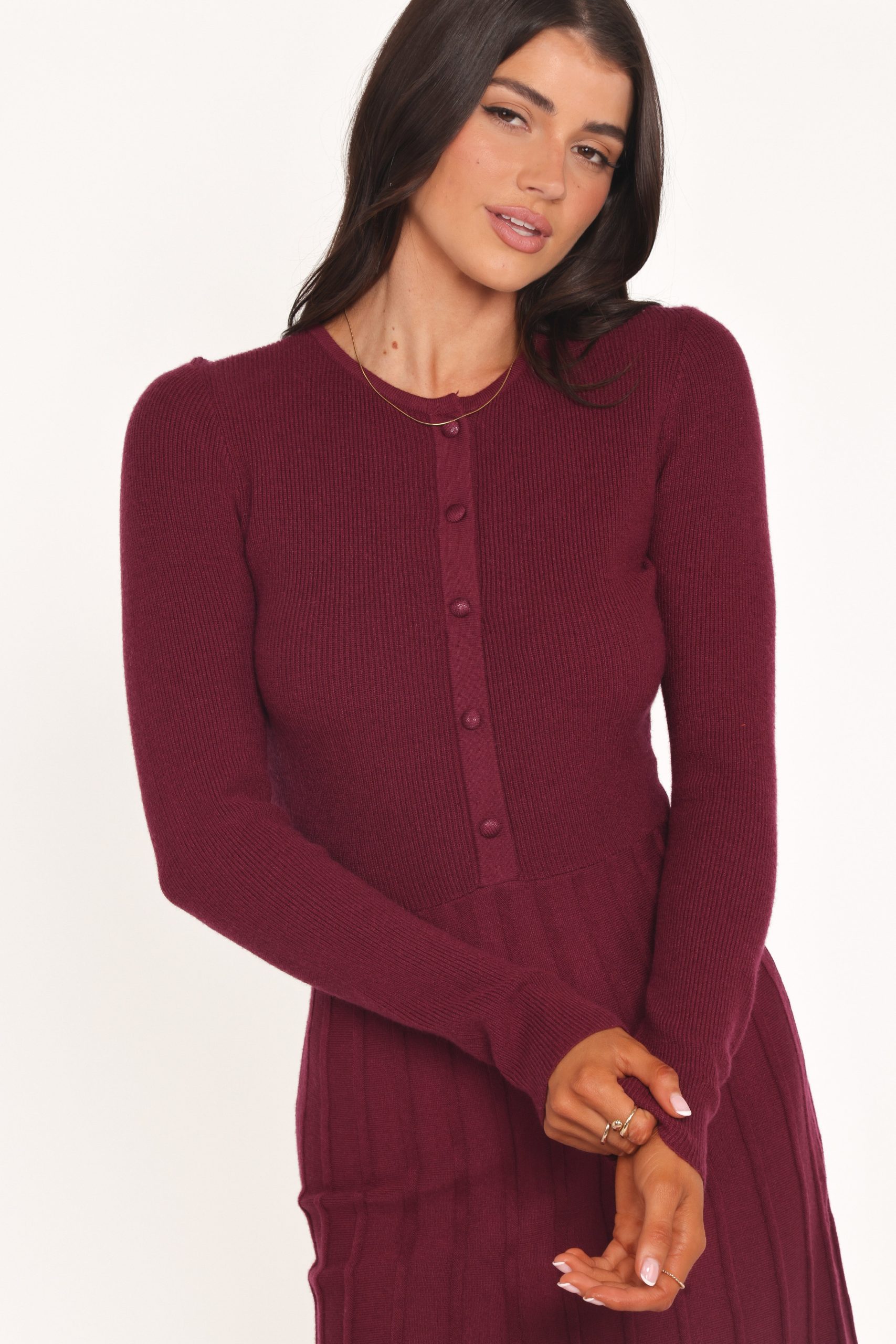 Darlina Long Sleeve Mini Dress - Burgundy - Image 2