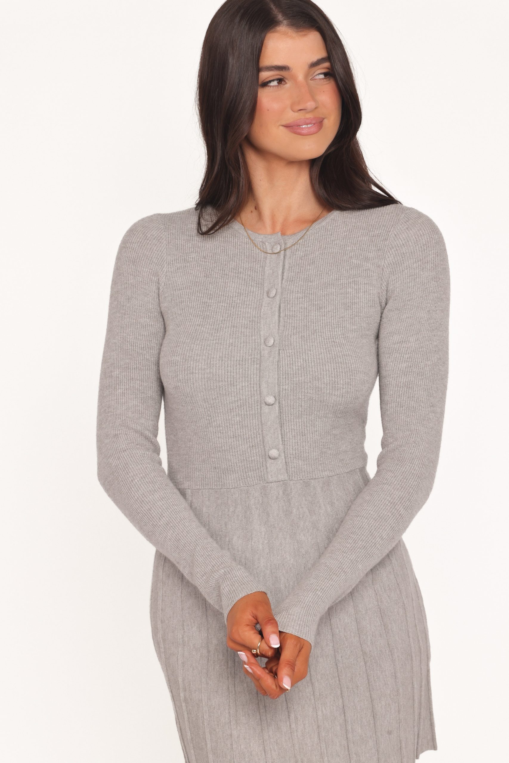 Darlina Long Sleeve Mini Dress - Heather Grey - Image 2