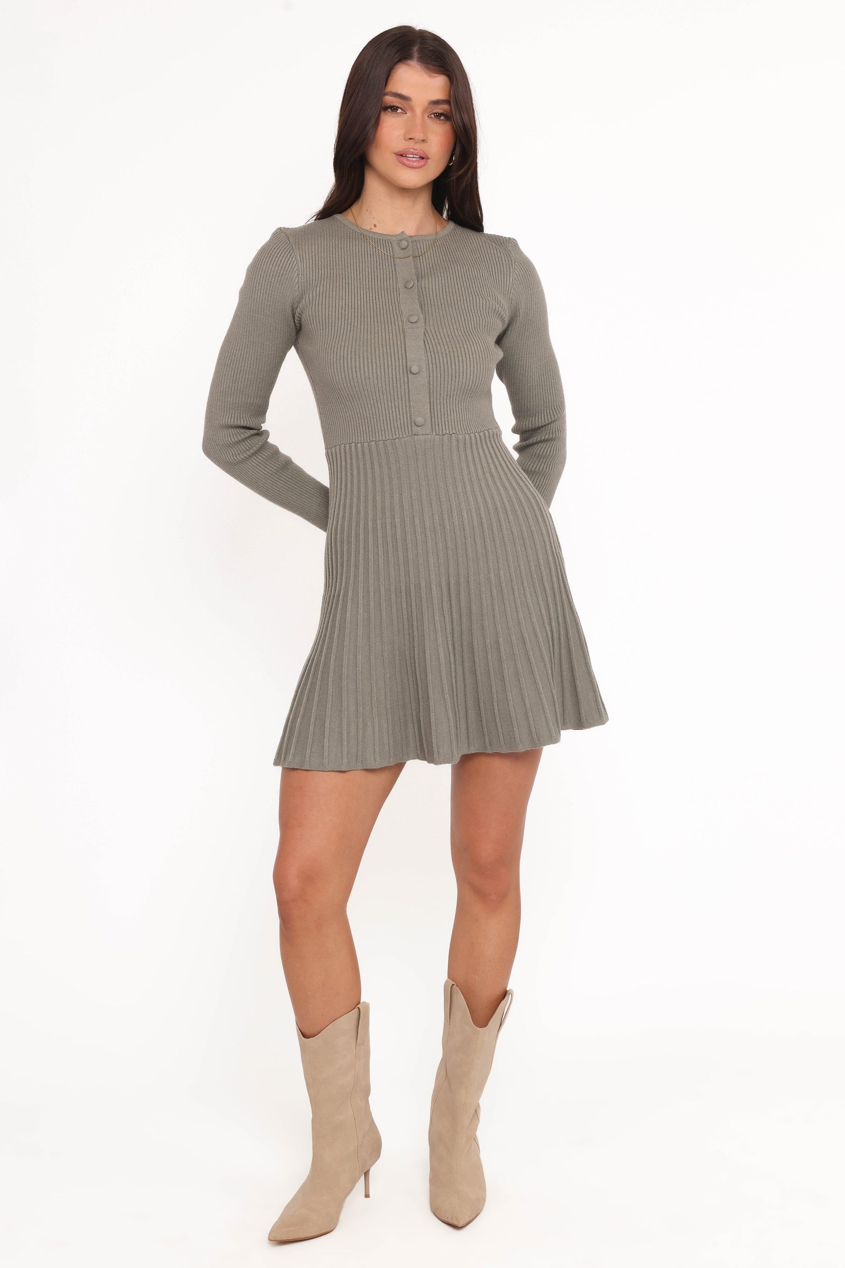 Darlina Long Sleeve Mini Dress - Olive - Image 5