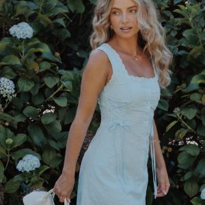 Davida Mini Dress - Pale Blue Broderie