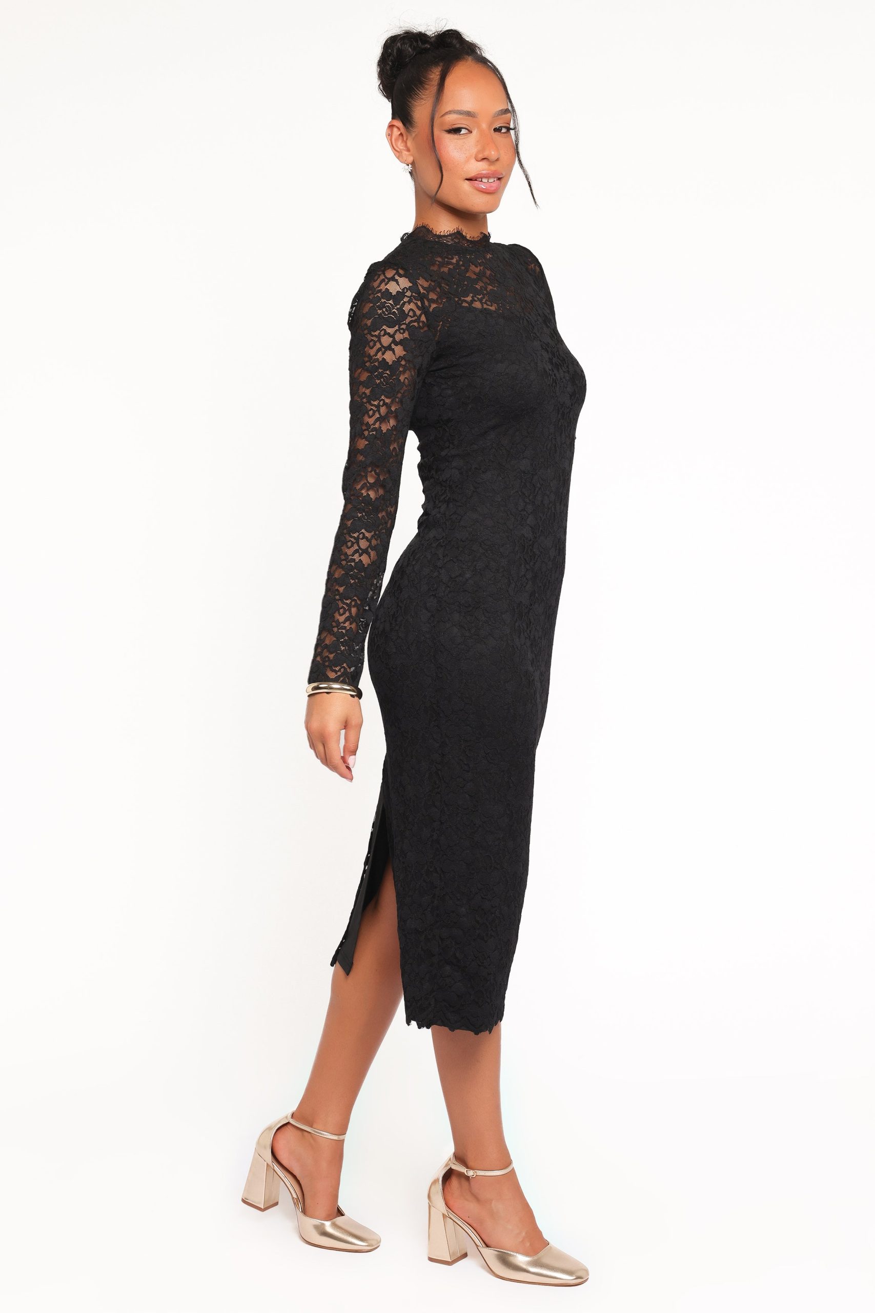 Davina Long Sleeve Midi Dress - Black - Image 4