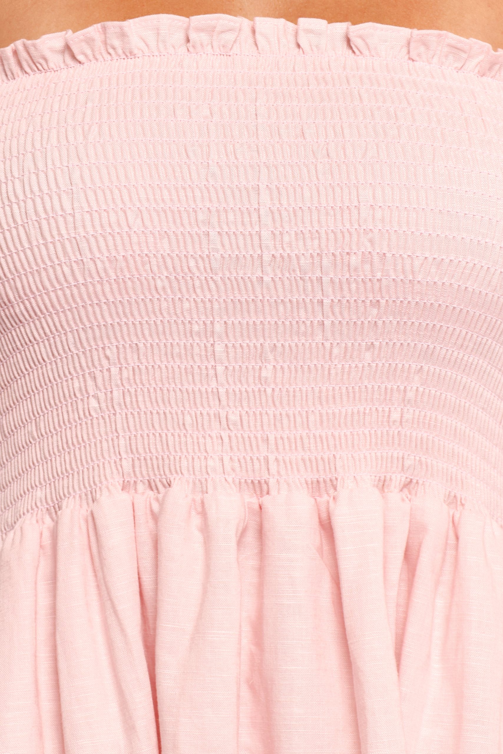 Domenica Shirred Long Sleeve Midi Dress - Pink - Image 5