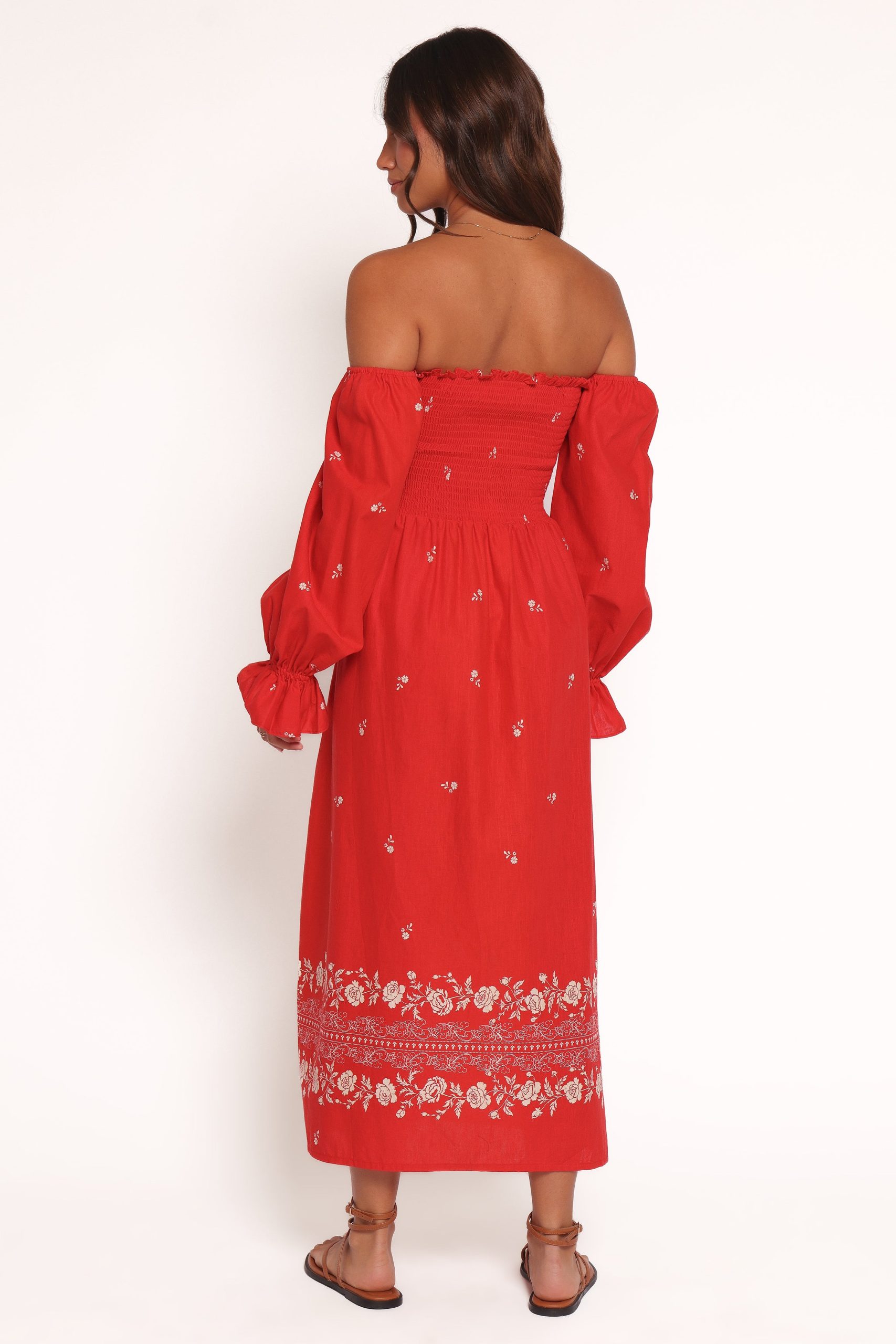 Domenica Shirred Long Sleeve Midi Dress - Red Floral Bandana - Image 5