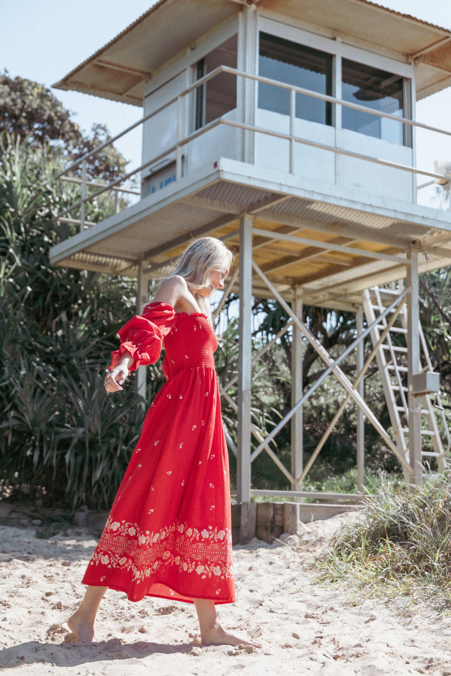 Domenica Shirred Long Sleeve Midi Dress - Red Floral Bandana - Image 7