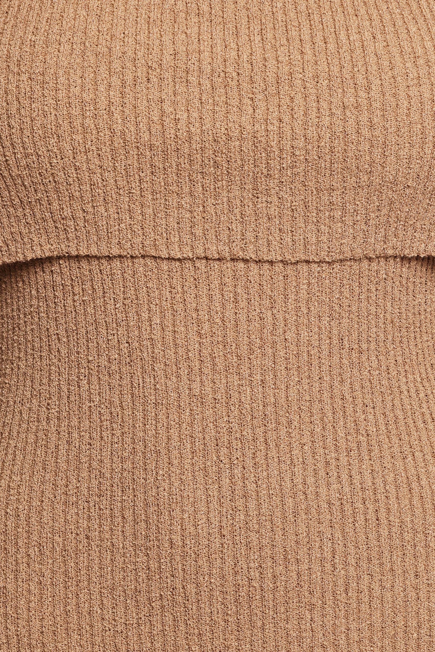 Domitia Off Shoulder Knit Dress - Brown - Image 6