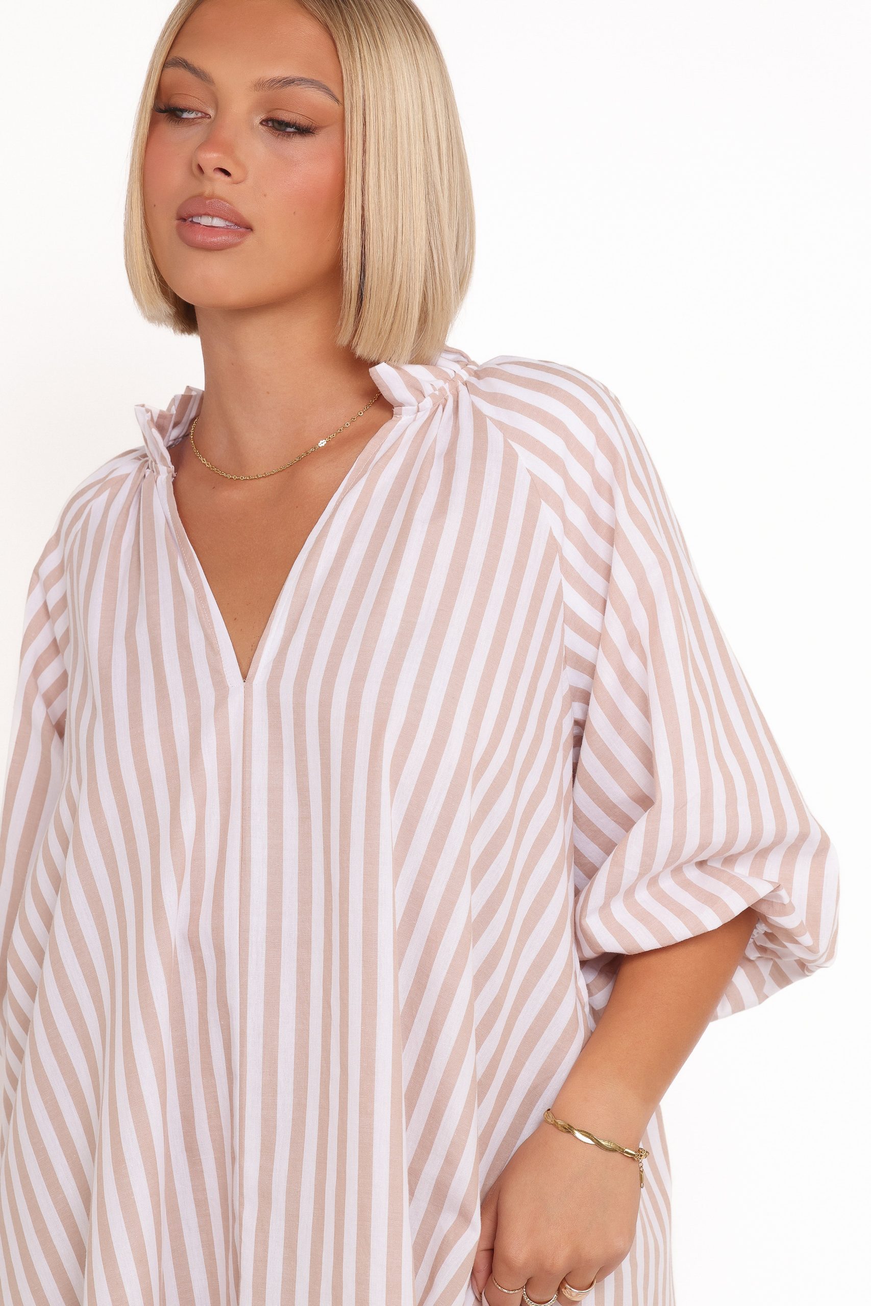 Doran Mini Dress - Beige White - Image 3
