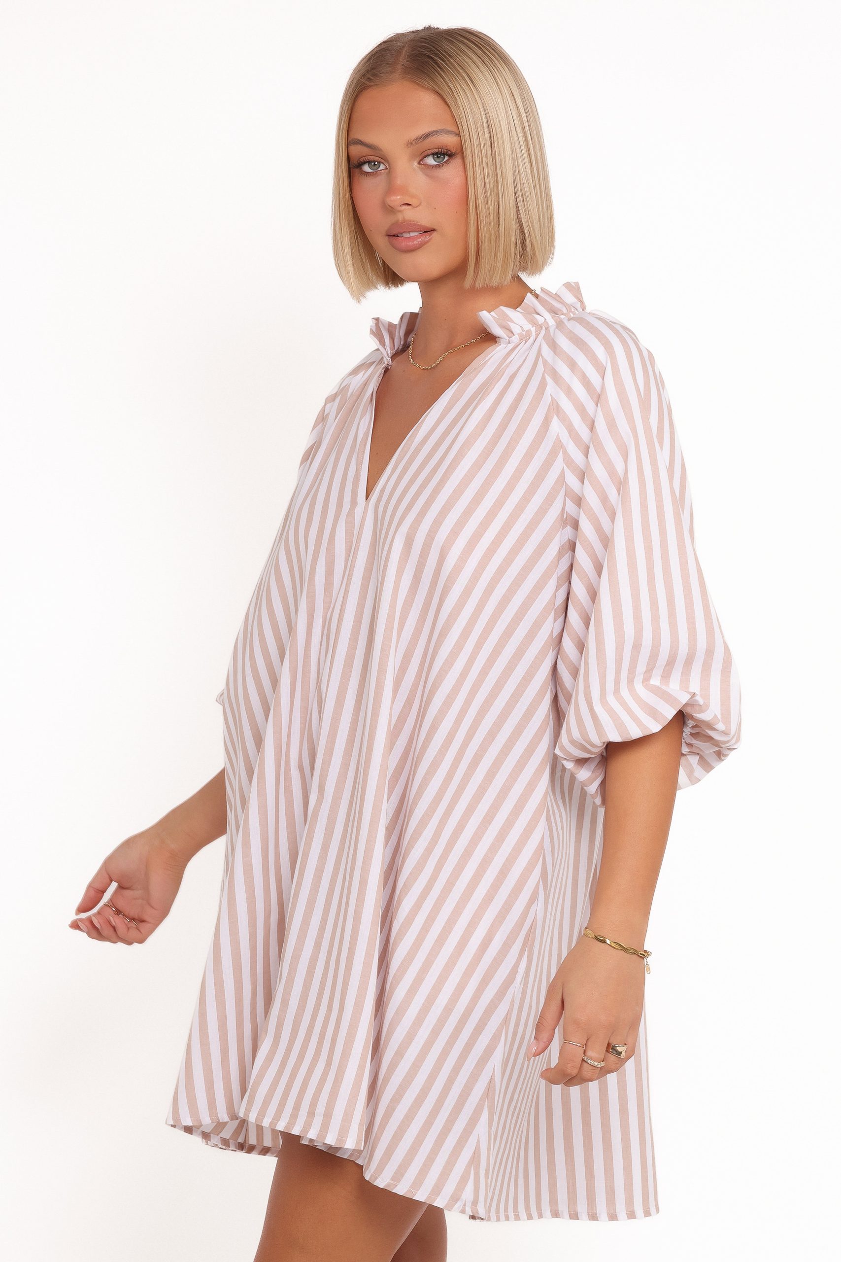 Doran Mini Dress - Beige White - Image 2