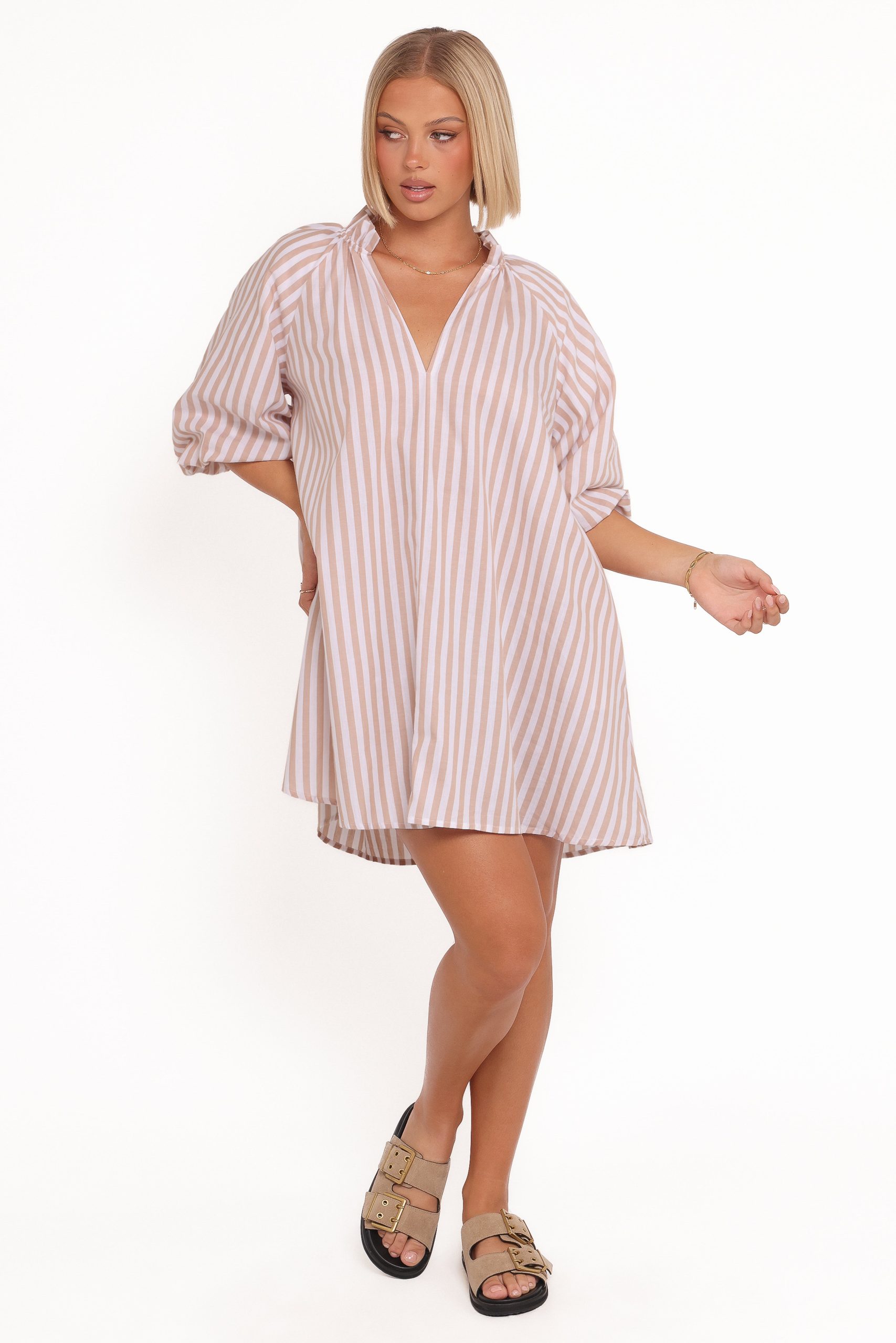 Doran Mini Dress - Beige White - Image 6
