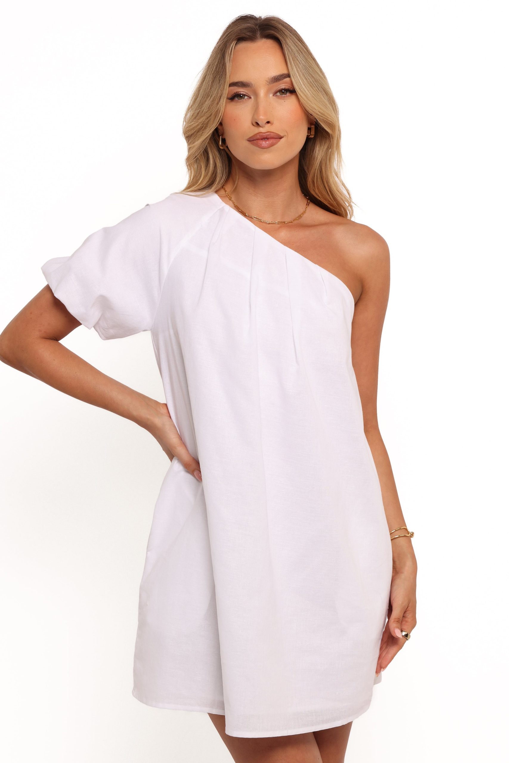 Dylan One Shoulder Mini Dress - White - Image 4