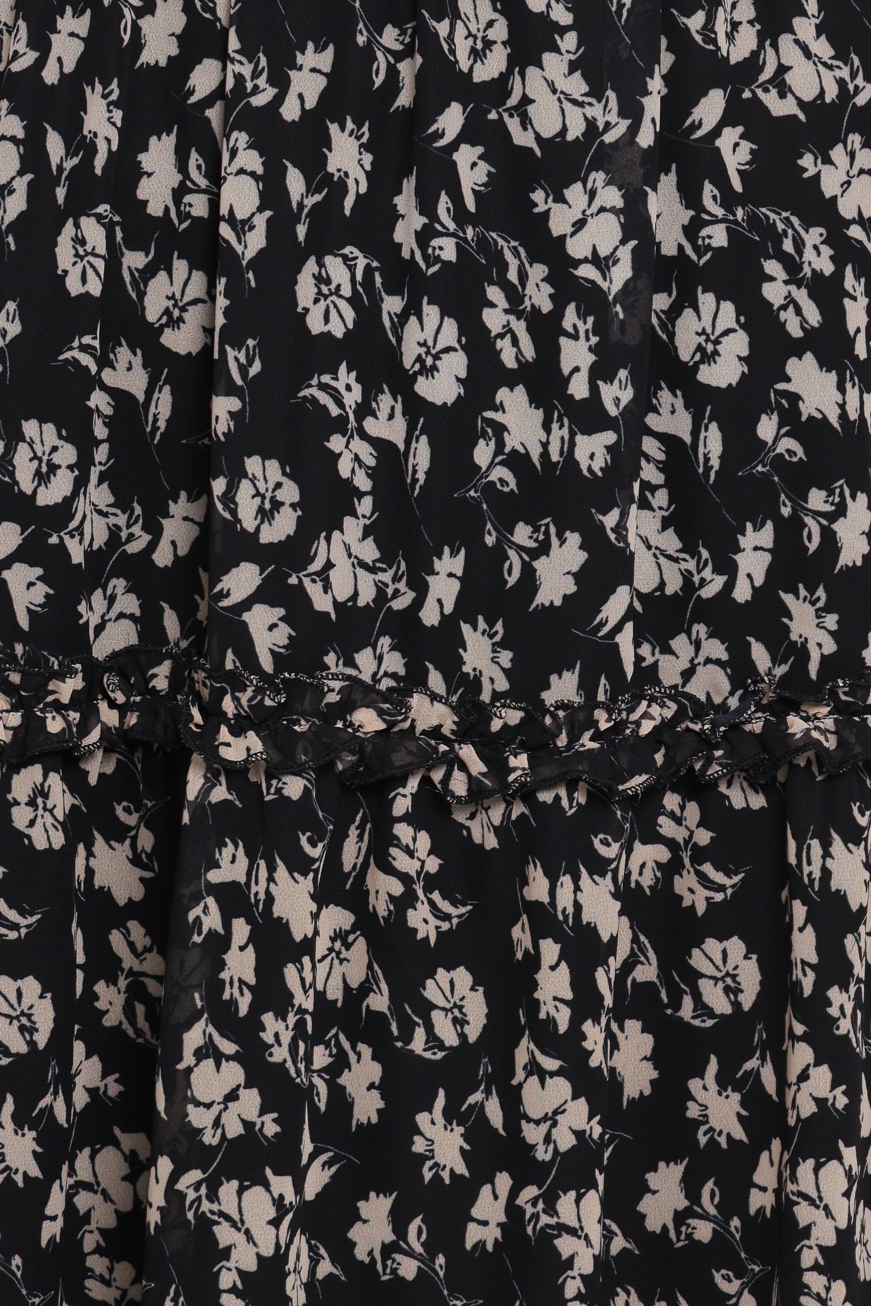 Edwina Shirred Frill Long Sleeve Midi Dress - Black Ditsy Floral - Image 6