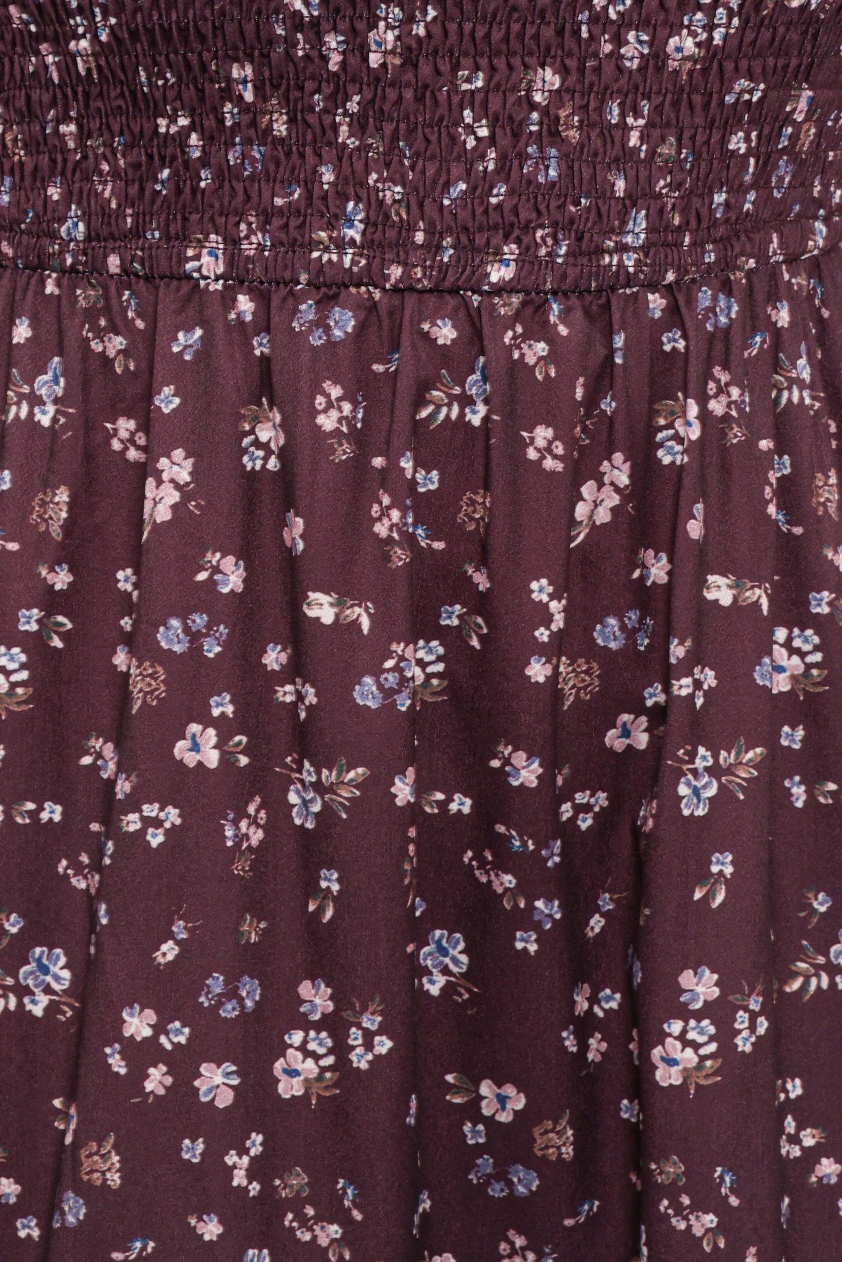 Edwina Shirred Frill Long Sleeve Midi Dress - Plum Floral - Image 6