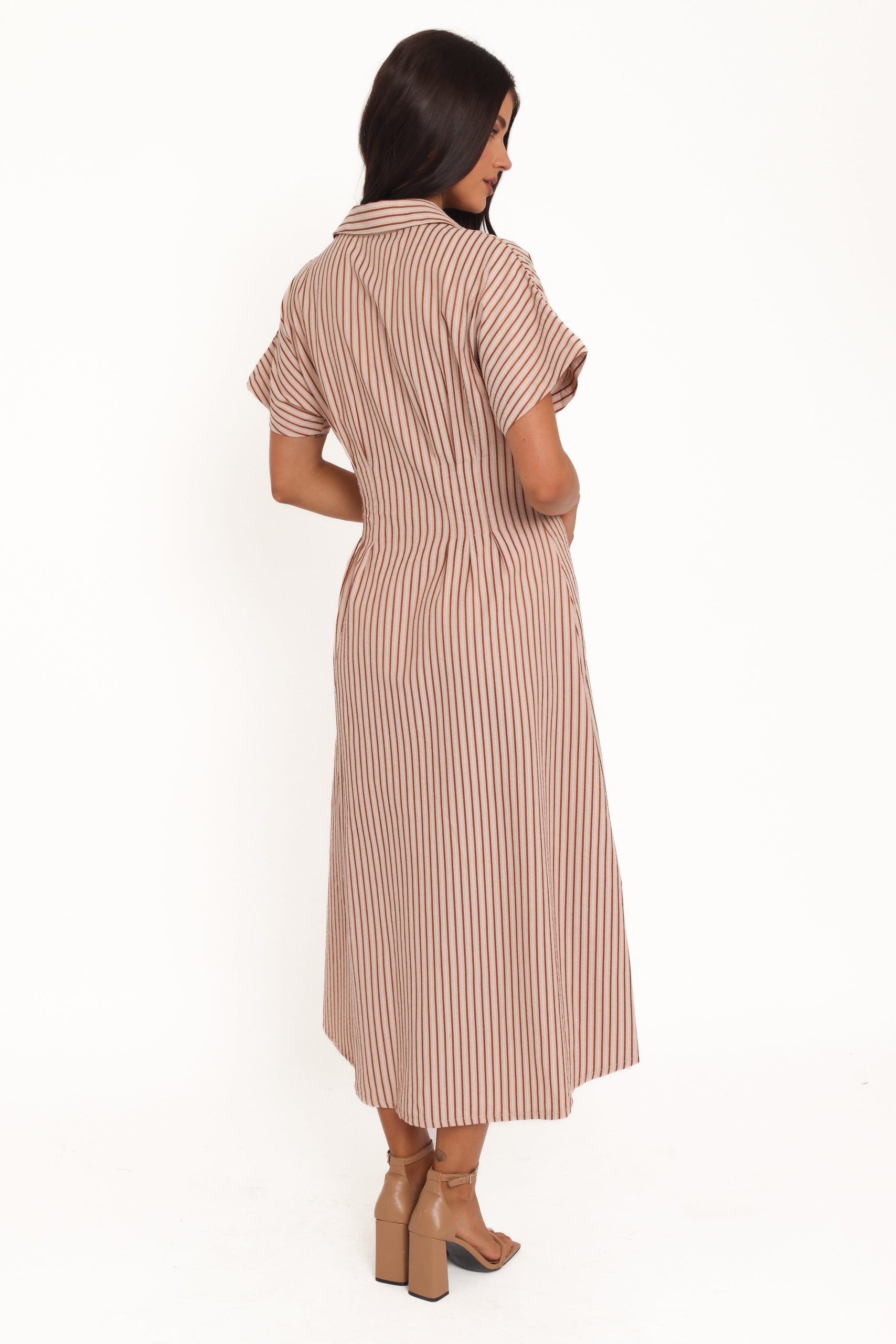 Eilis Short Sleeve Button Down Maxi Dress - Brown Stripe - Image 3
