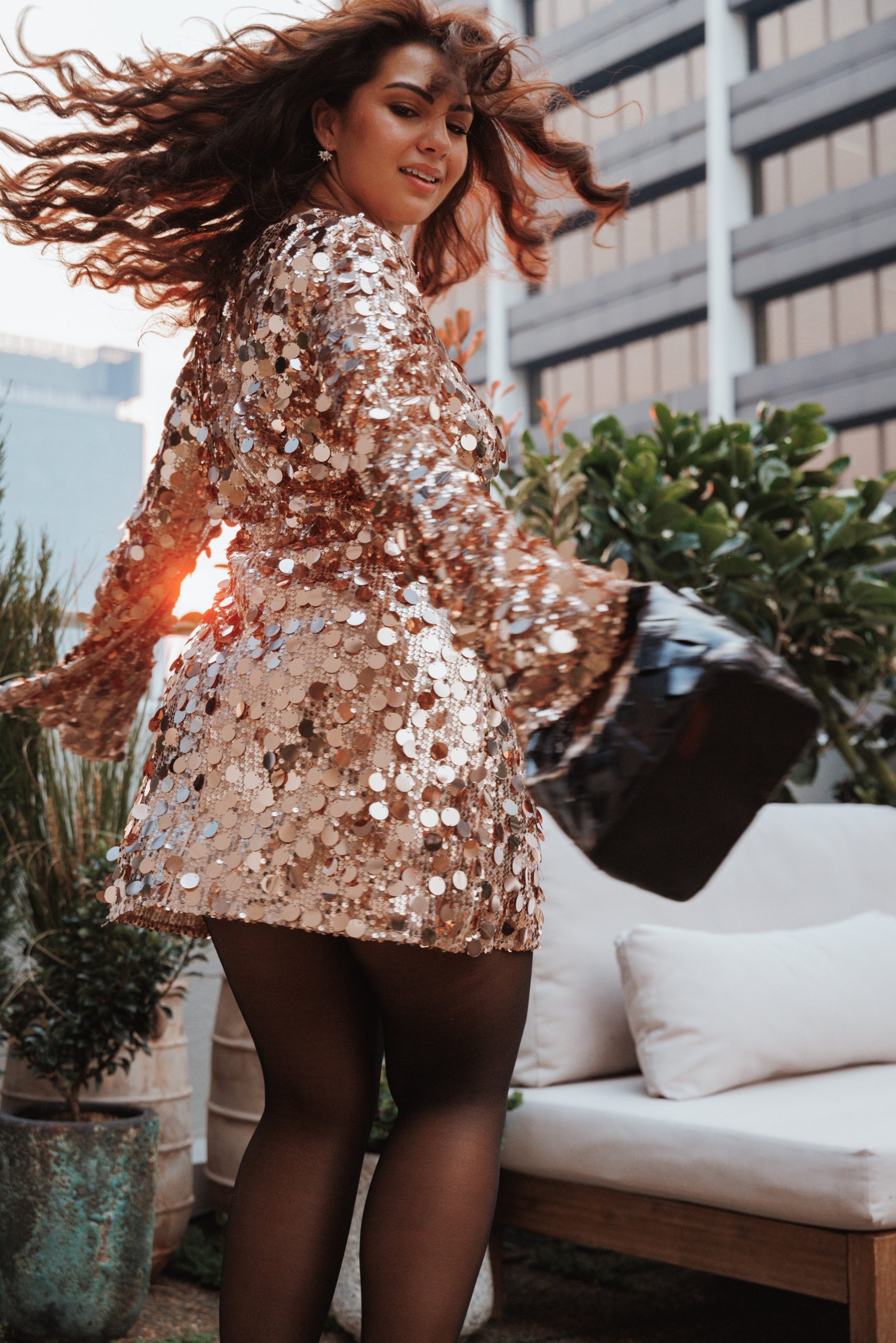 Electra Long Sleeve Mini Dress - Gold - Image 8