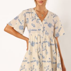 Elias Mini Dress - Beige Blue
