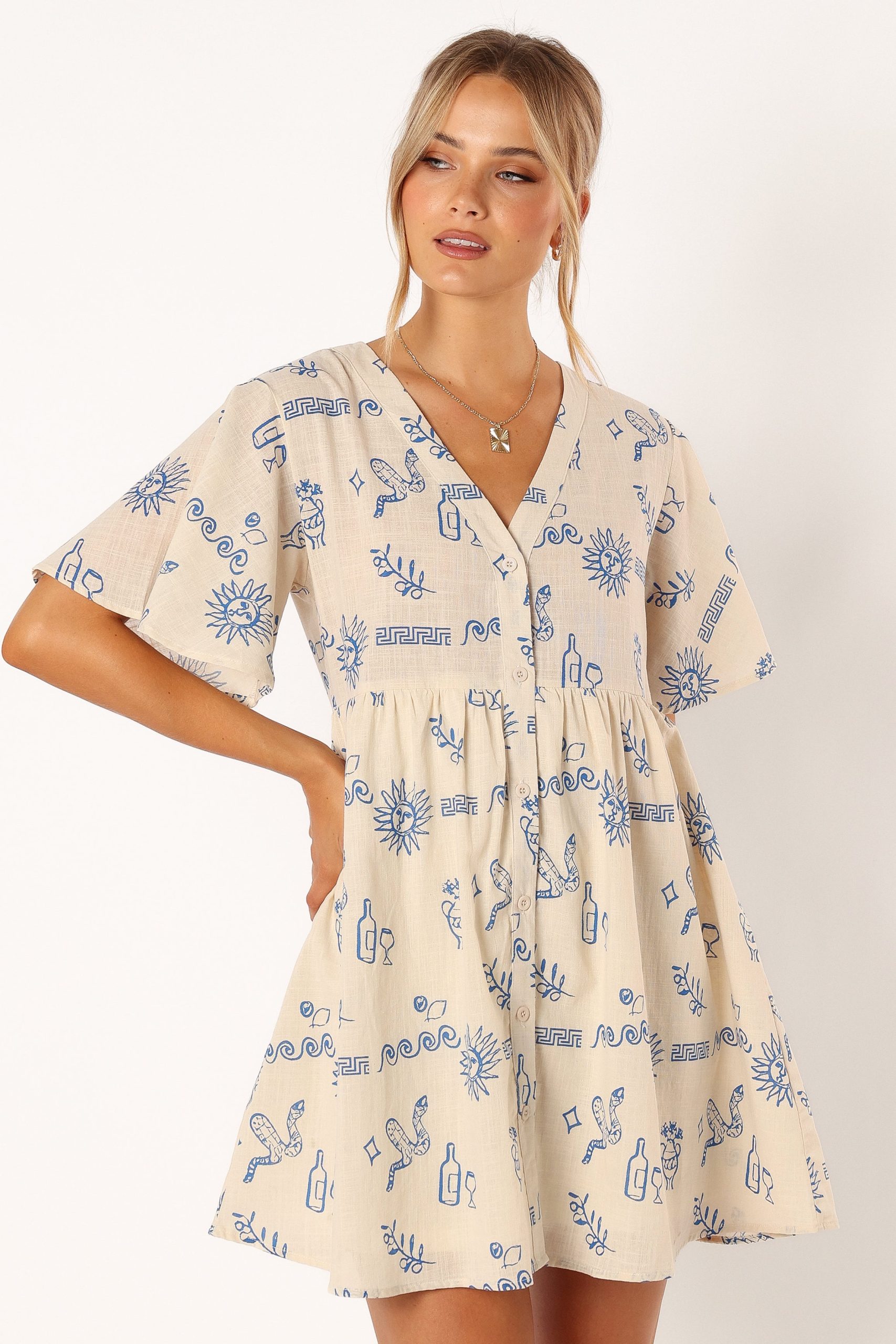 Elias Mini Dress - Beige Blue - Image 5