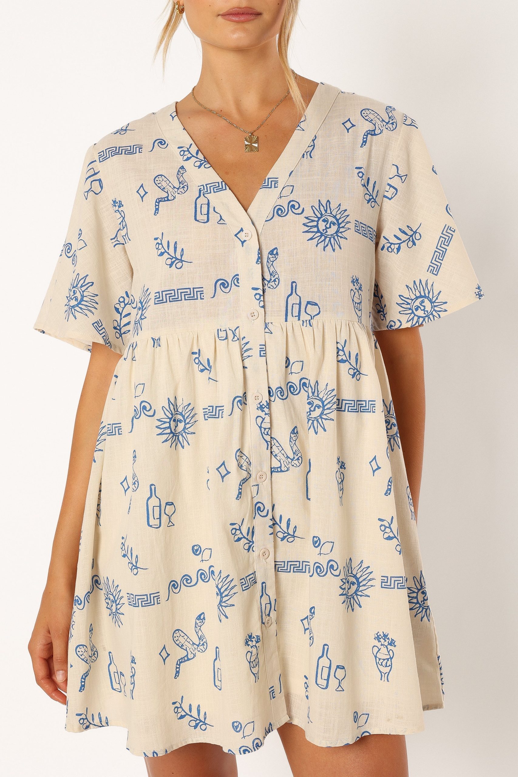 Elias Mini Dress - Beige Blue - Image 4