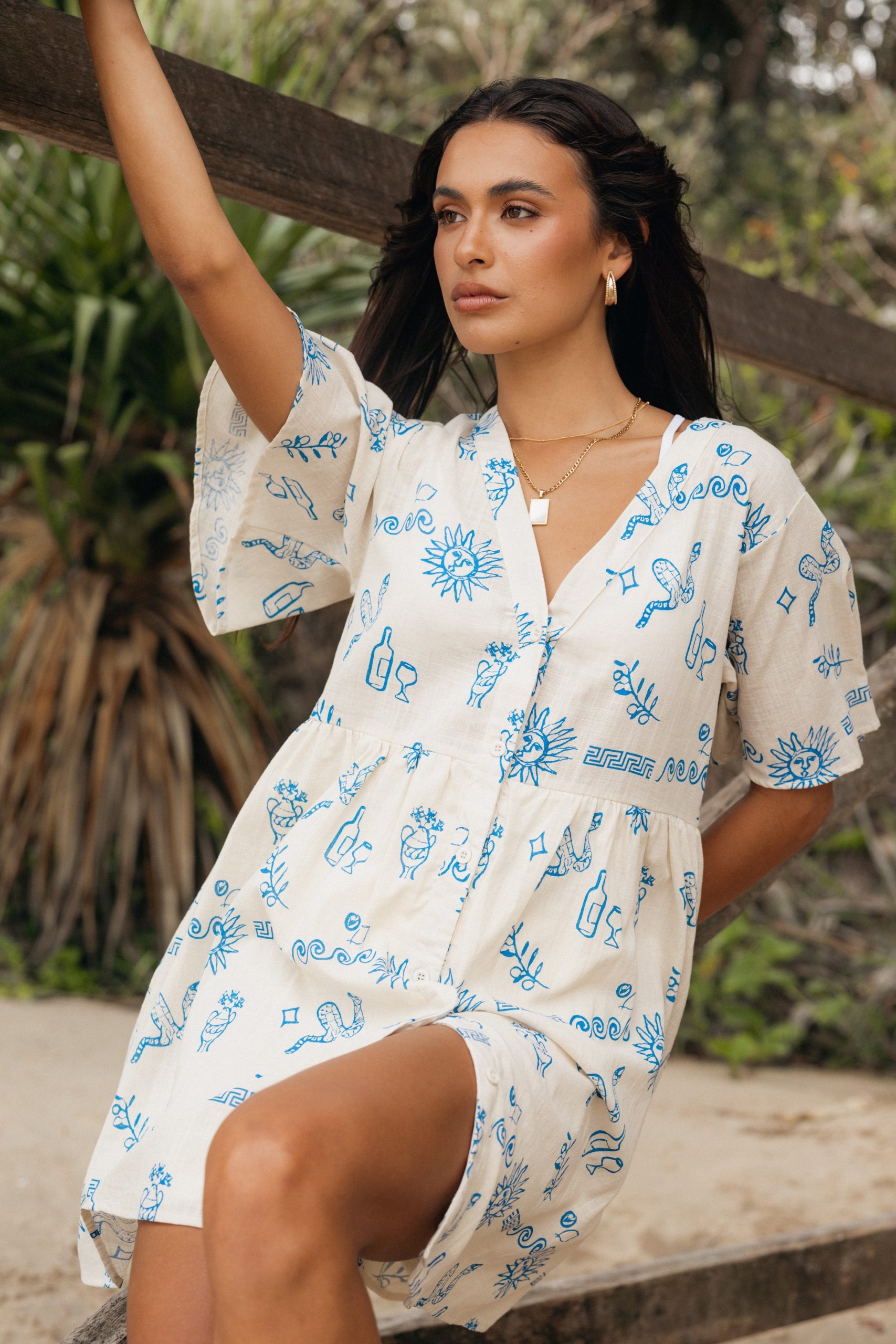 Elias Mini Dress - Beige Blue - Image 9