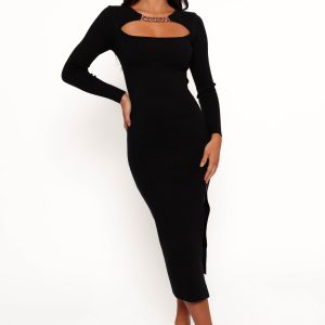 Elissa Long Sleeve Midi Dress - Black