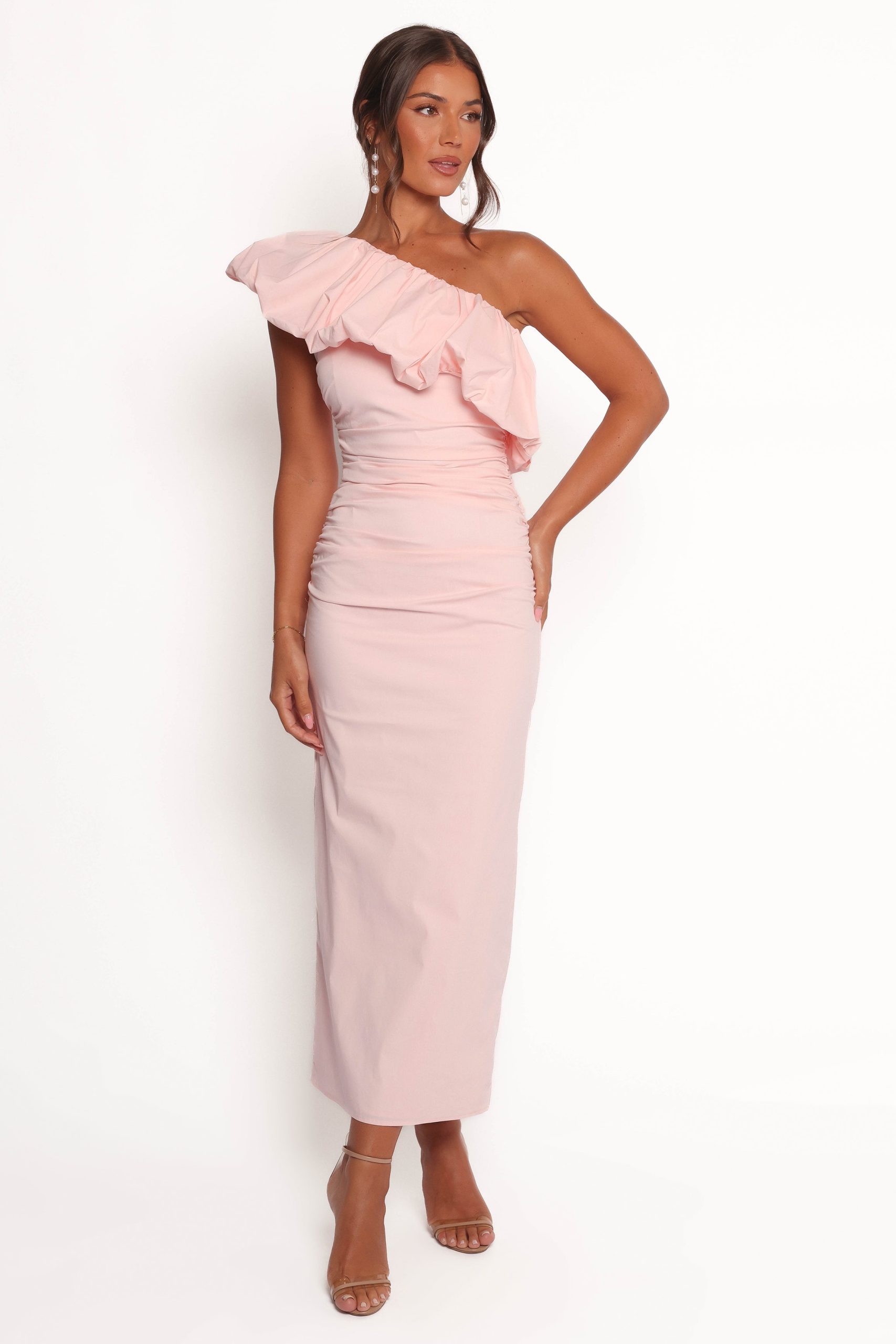 Eliya One Shoulder Frill Maxi Dress - Ballet Pink - Image 2