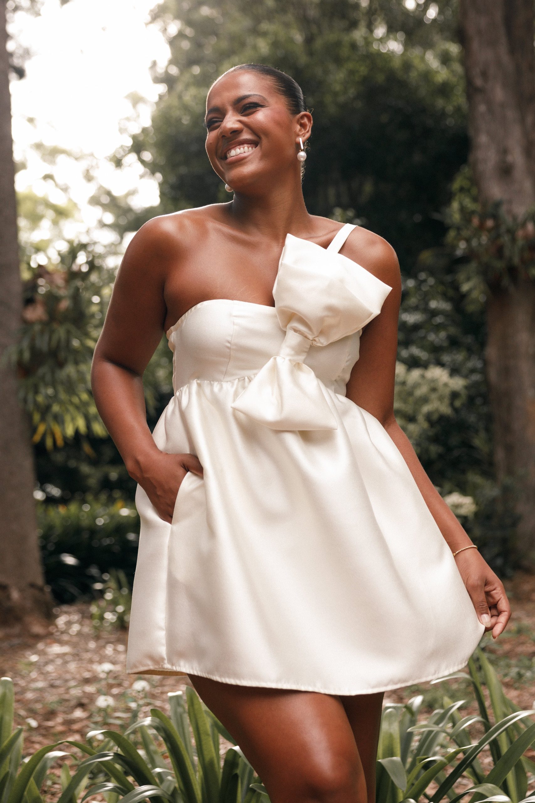 Ellah Bow Front Mini Dress - Off White - Image 2