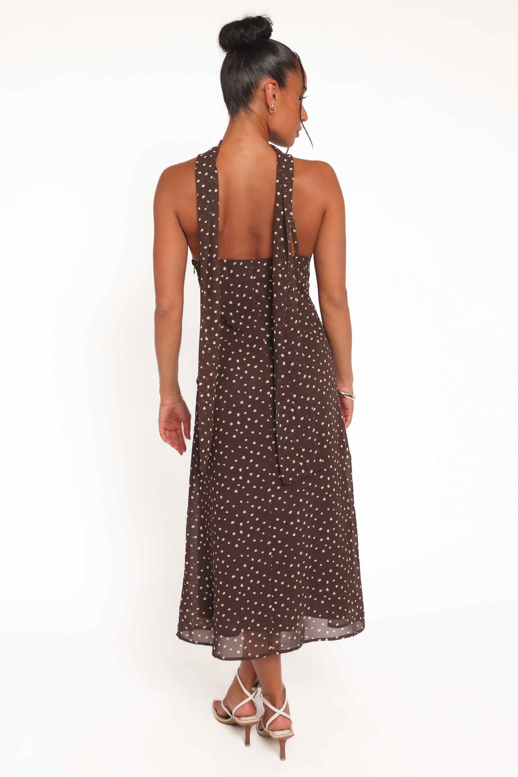 Elva Halterneck Midi Dress - Brown Polka Dot - Image 3