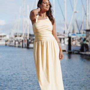 Emalia Halter Maxi Dress - Pale Yellow