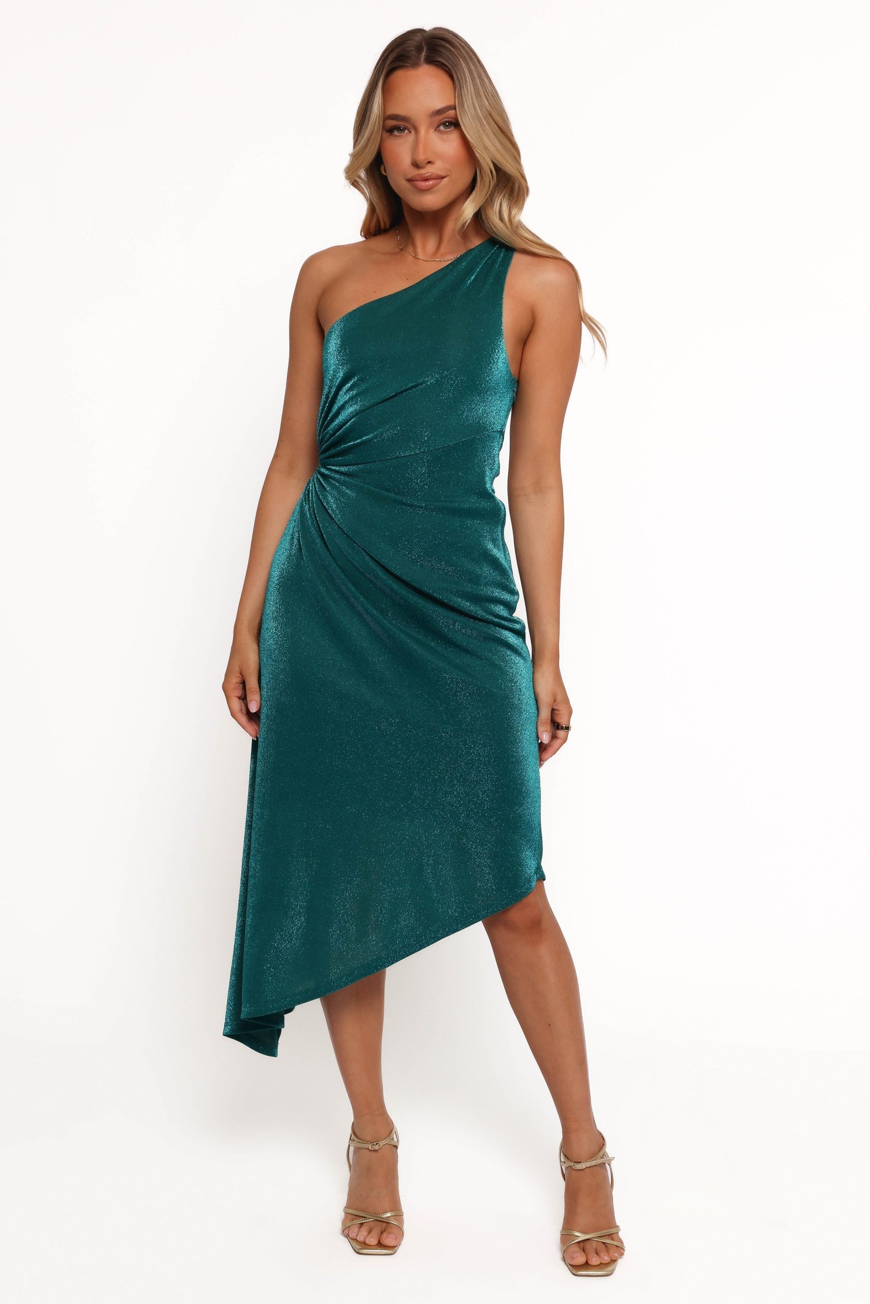 Emma One Shoulder Midi Dress - Teal - Image 8