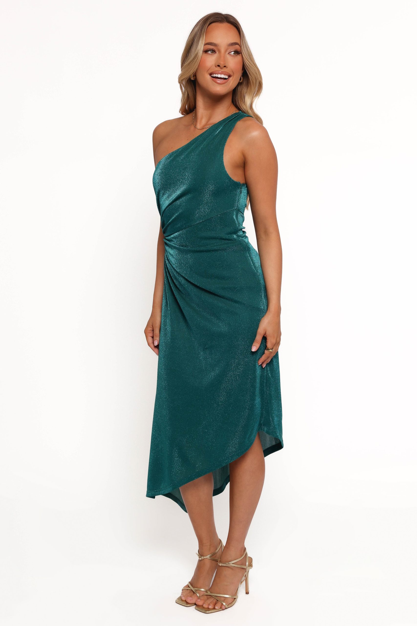 Emma One Shoulder Midi Dress - Teal - Image 3