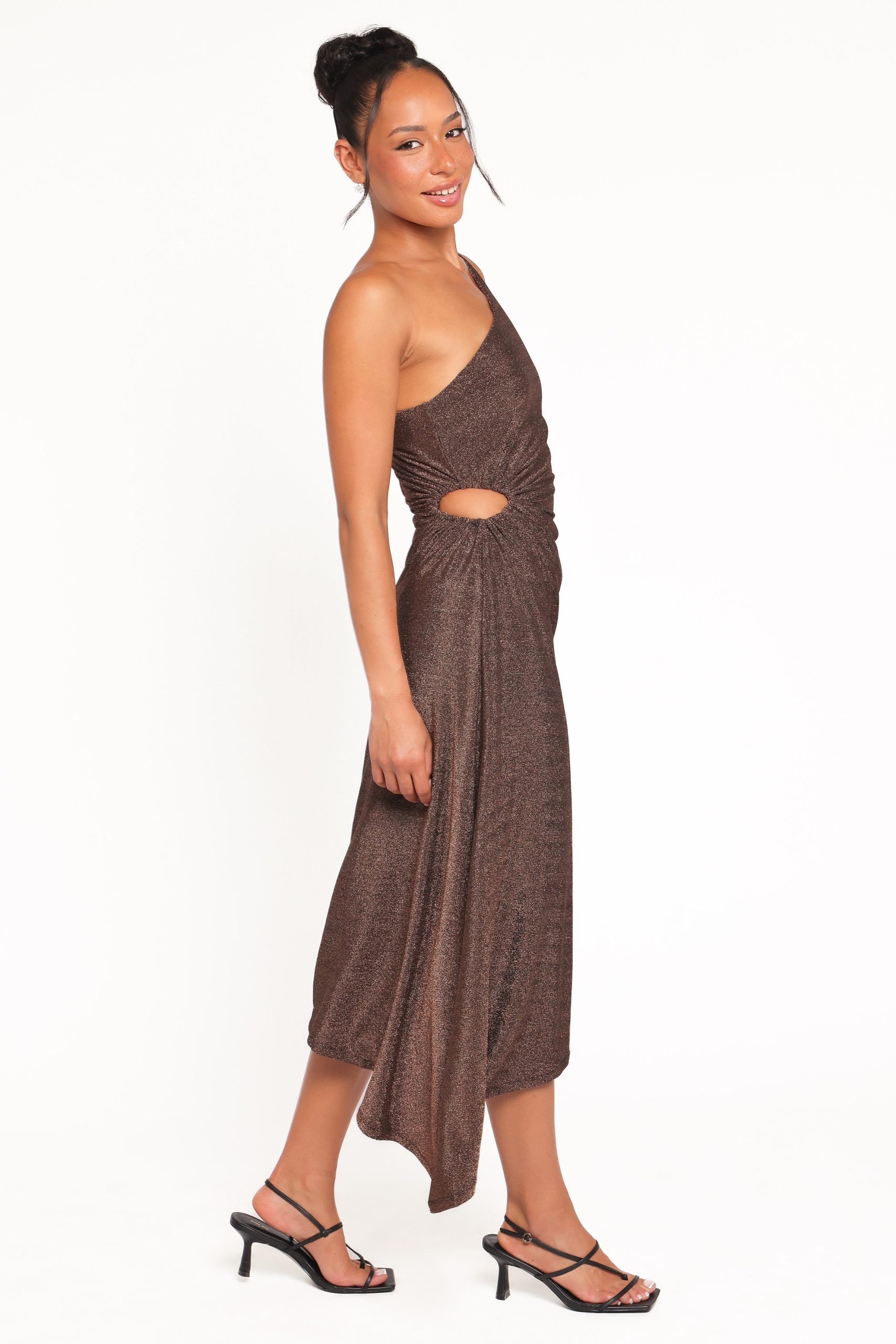 Emma One Shoulder Midi Dress - Vintage Gold - Image 6
