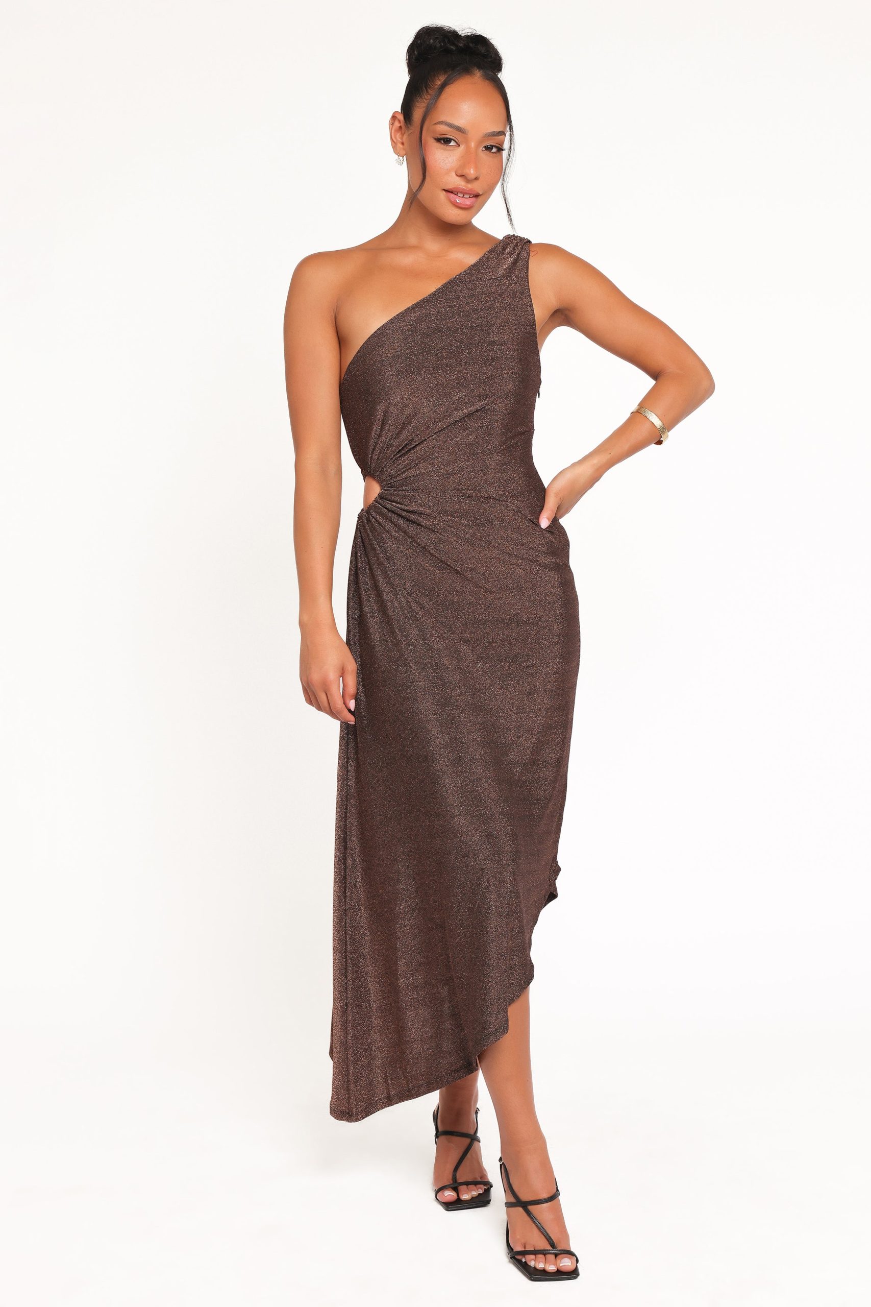 Emma One Shoulder Midi Dress - Vintage Gold - Image 2