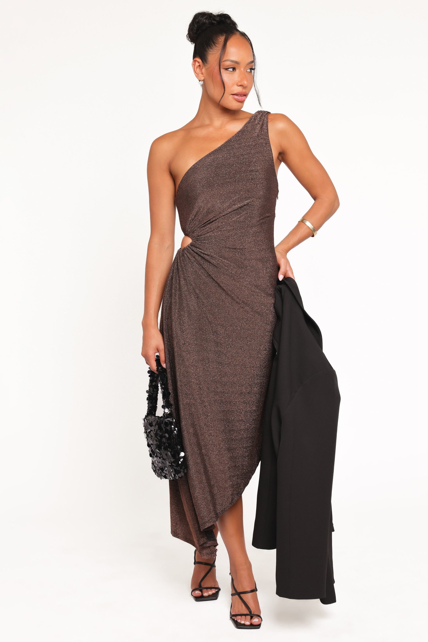 Emma One Shoulder Midi Dress - Vintage Gold - Image 7