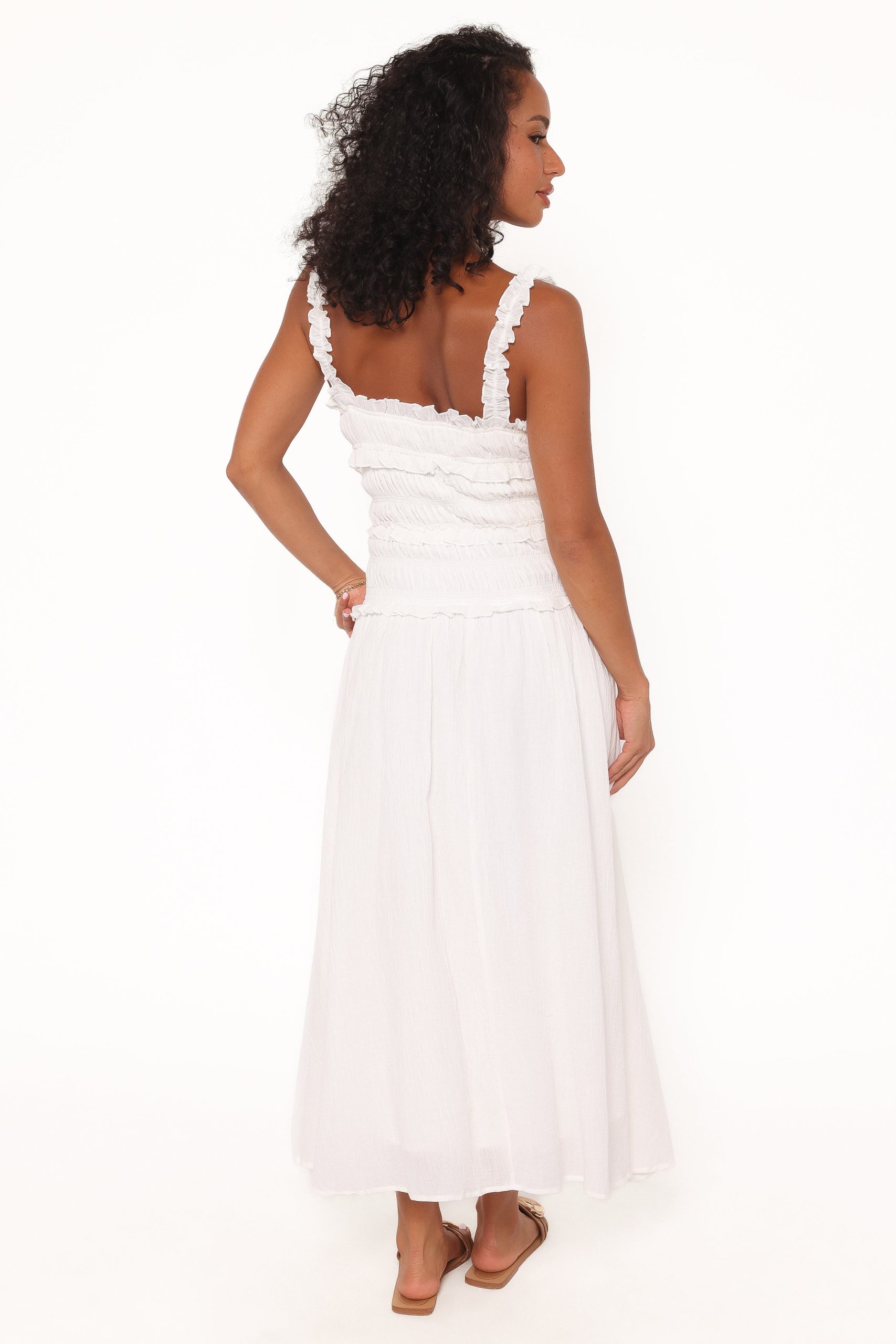 Enola Gather Midi Dress - White - Image 4