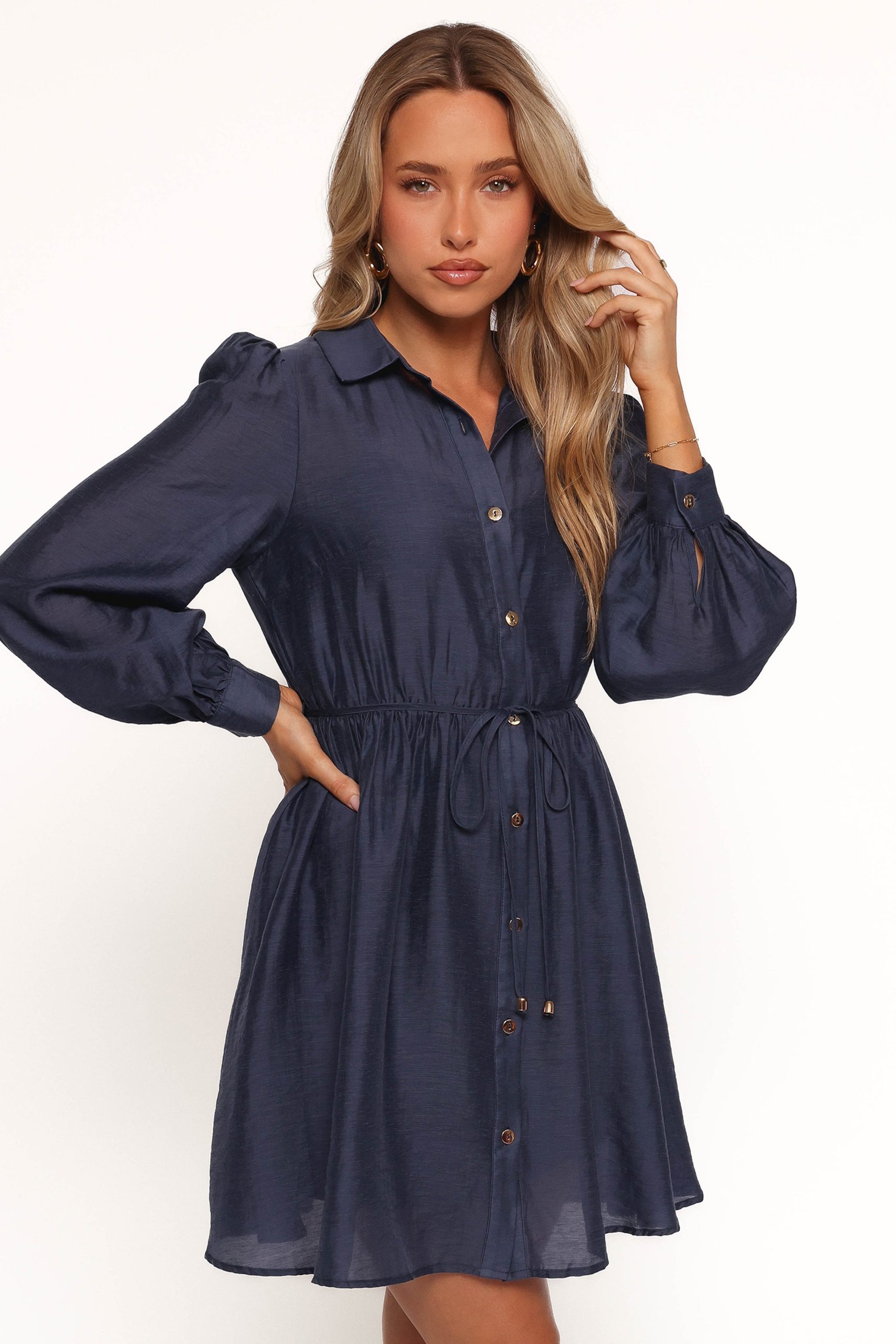 Everett Long Sleeve Mini Dress - Navy - Image 6