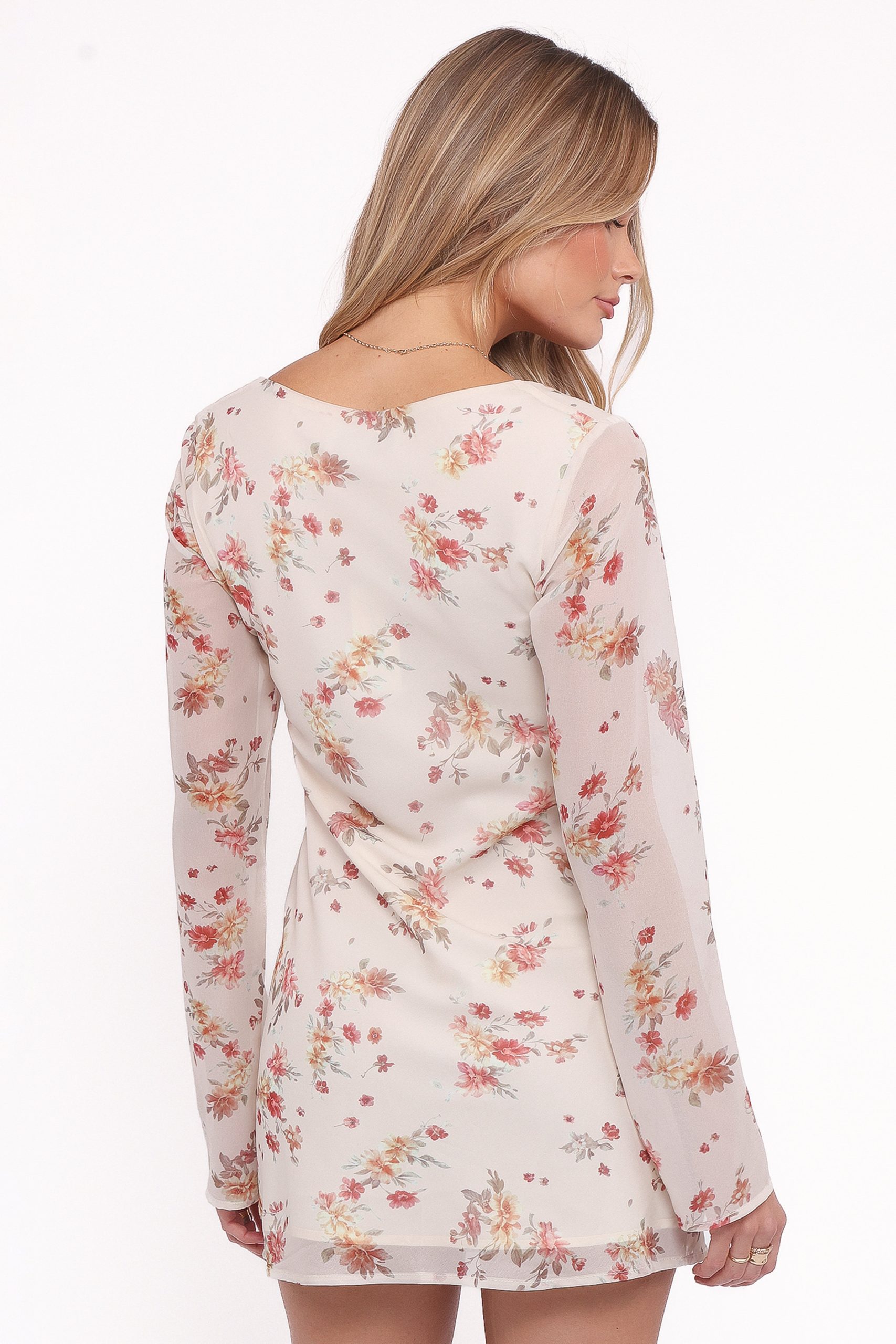 Everlyn Long Sleeve Mini Dress - Cream Floral - Image 4