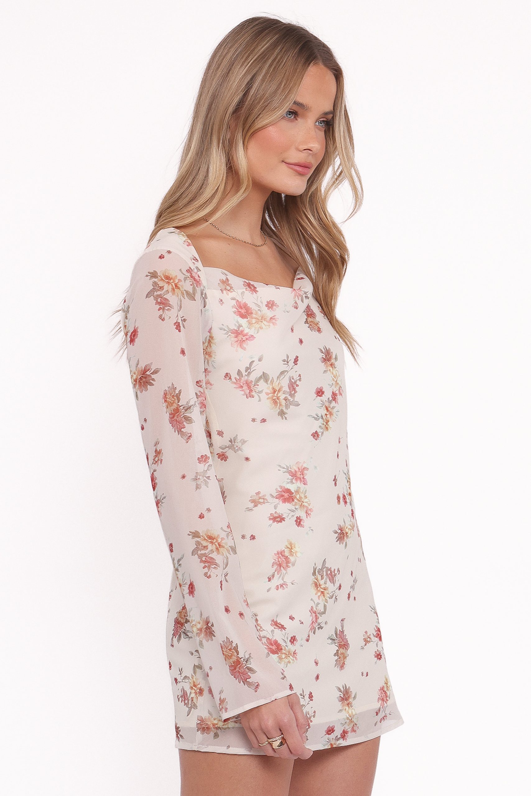 Everlyn Long Sleeve Mini Dress - Cream Floral - Image 3