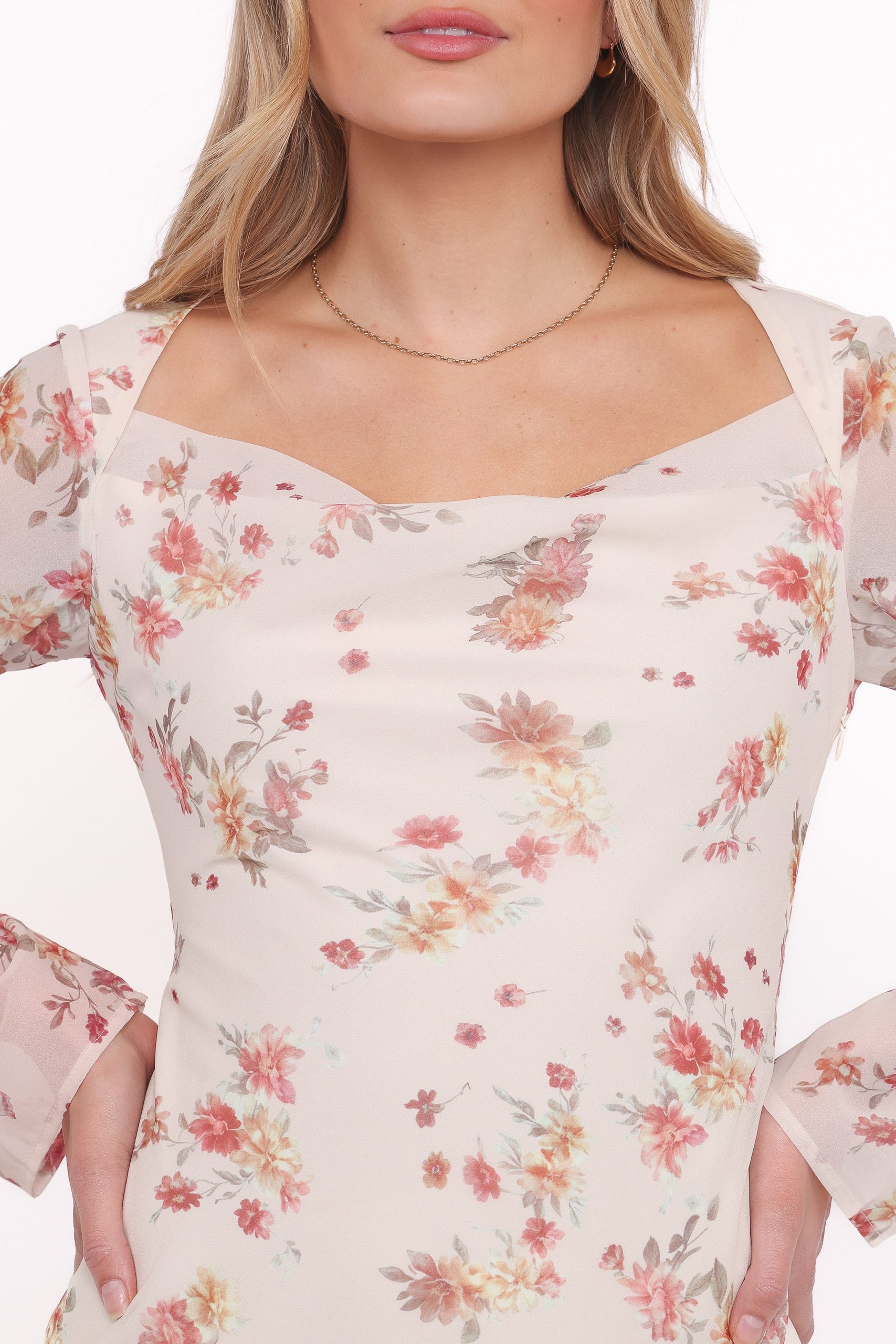 Everlyn Long Sleeve Mini Dress - Cream Floral - Image 2
