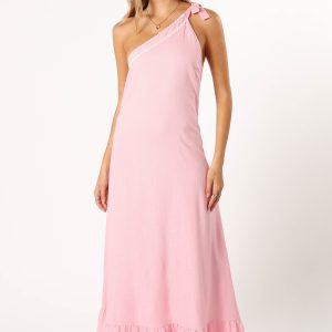 Fleaur One Shoulder Maxi Dress - Pink