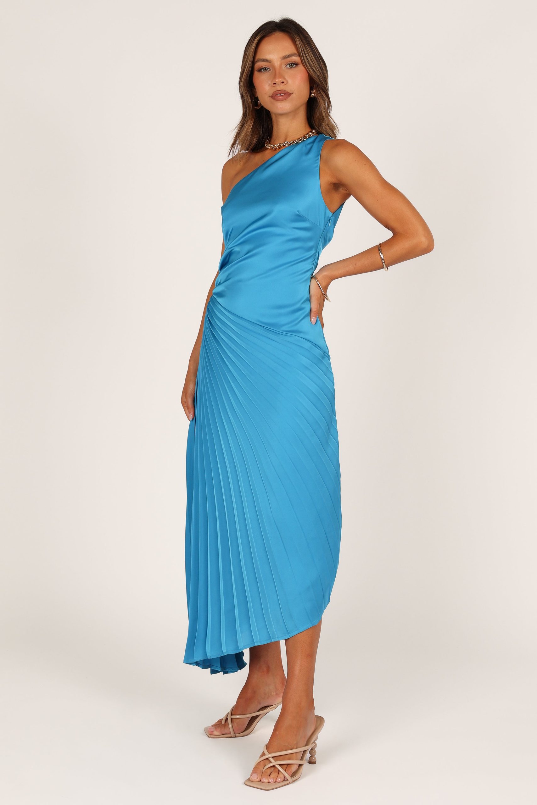 Flin Pleated One Shoulder Midi Dress - Blue - Image 4