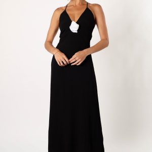 Florence Rosette Trim Maxi Dress - Black