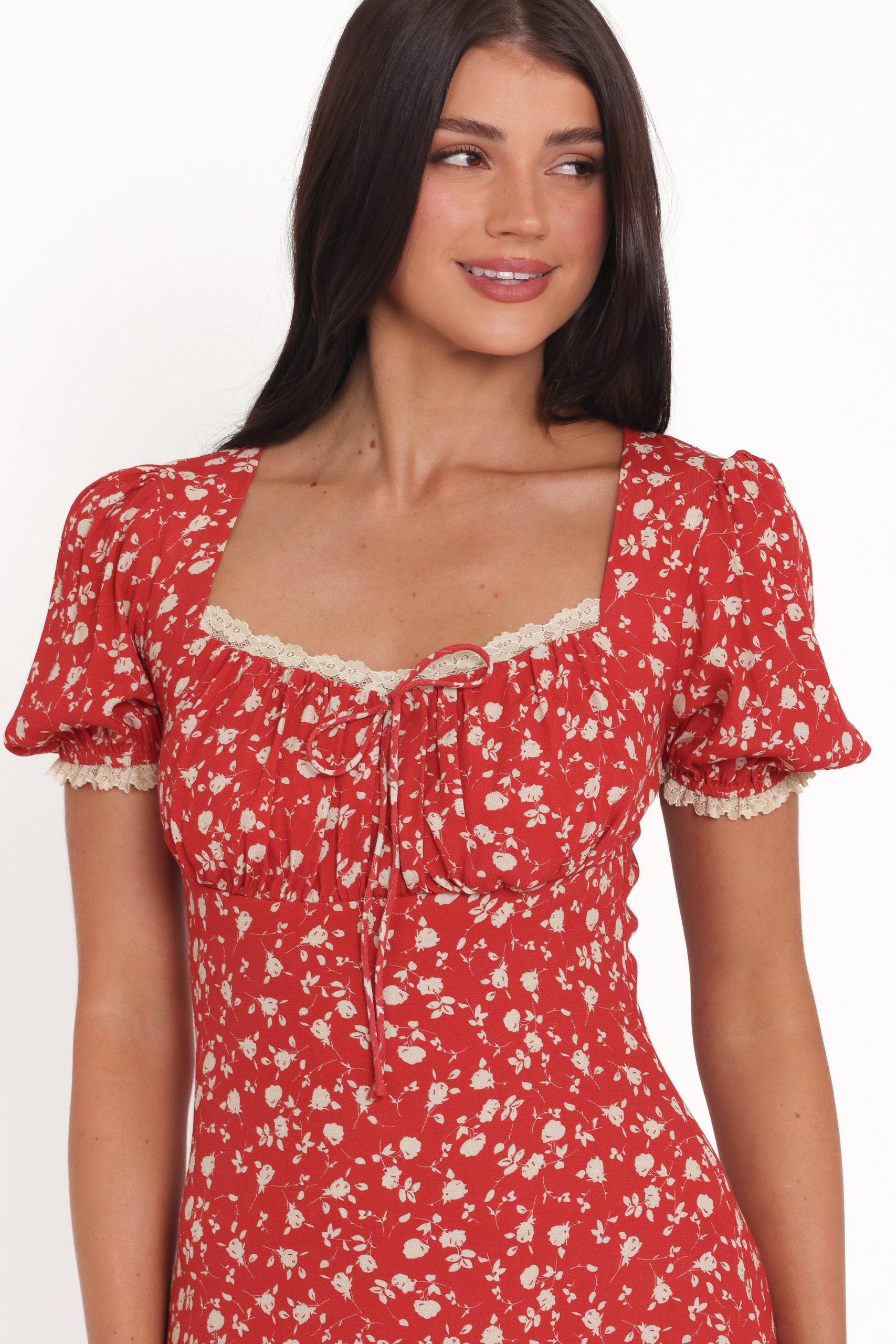 Francine Lace Midi Dress - Red Floral - Image 3