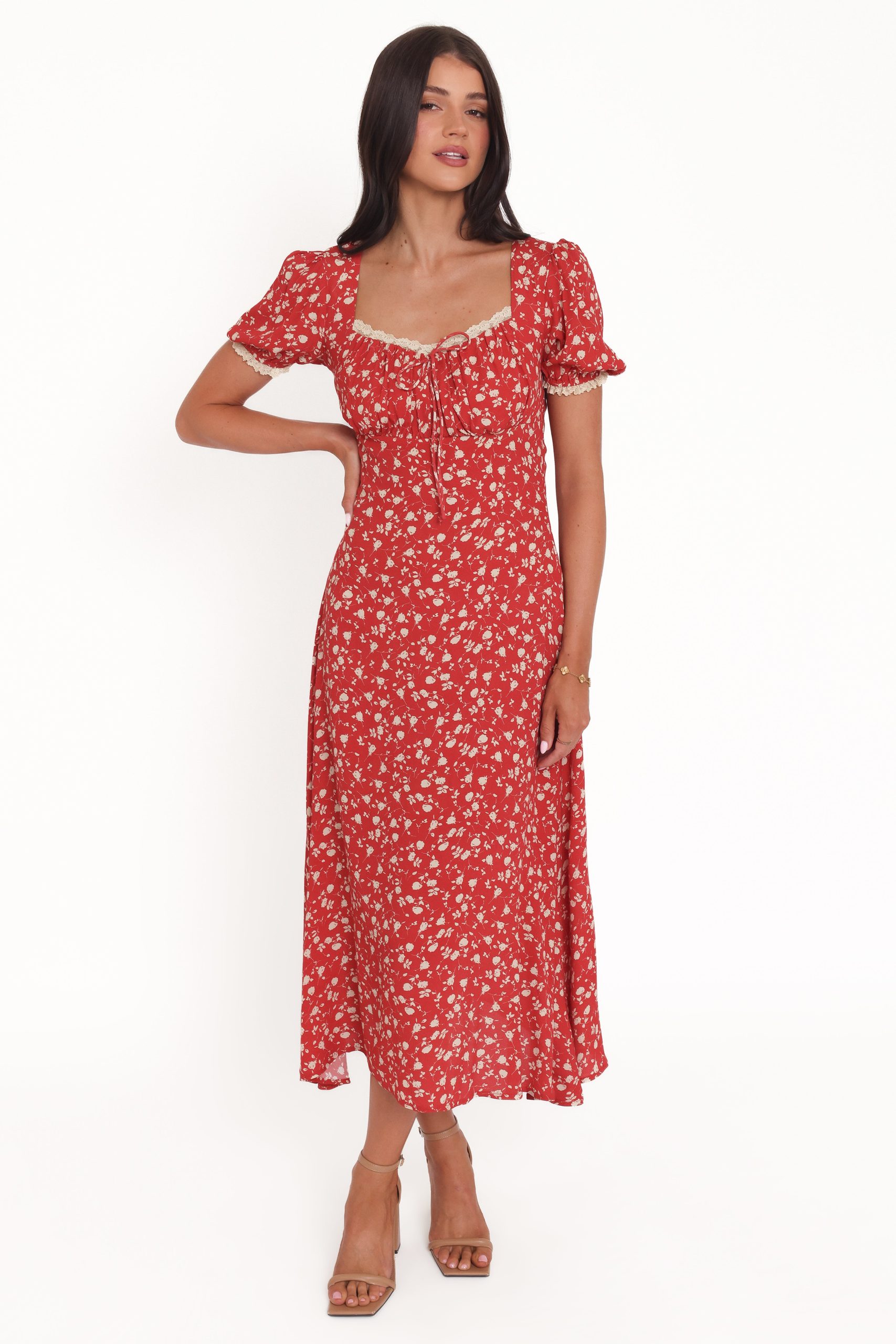 Francine Lace Midi Dress - Red Floral - Image 2