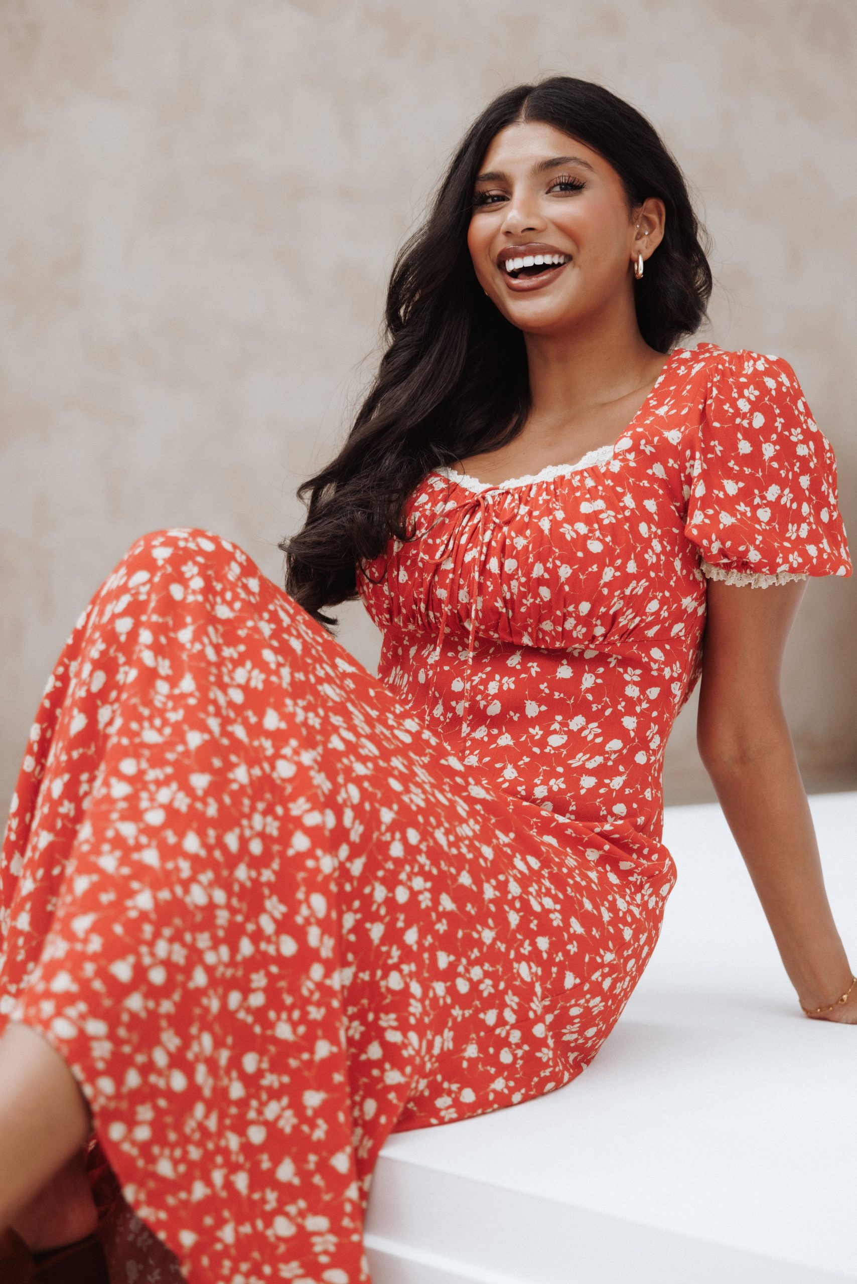 Francine Lace Midi Dress - Red Floral - Image 7